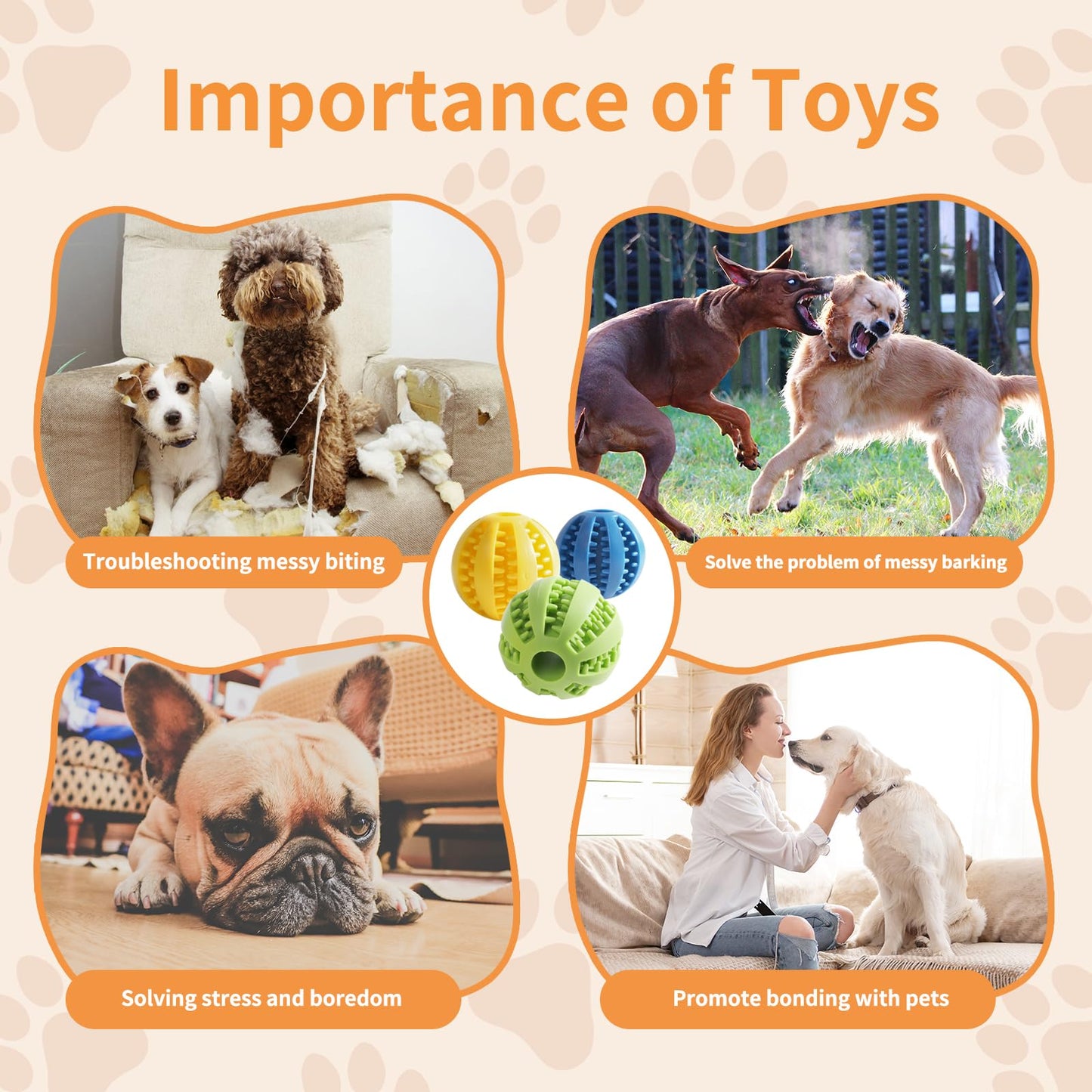 Zividodo Interactive Dog Toys, Dog Puzzle Ball, Pet Chew Relieves Anxiety, Cleans Teeth,Dog Toys to Keep Them Busy,Outdoor Dog Entertainment for Small and Medium Dogs (3 Pcs)