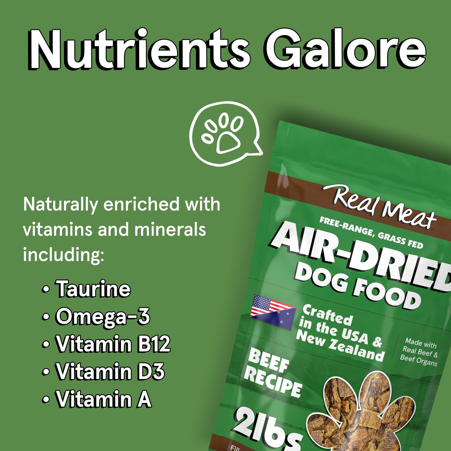 TRMC Real Meat Air Dried Dog Food w/Real Beef - 2lb Bag of USA-Crafted Grain-Free Real Meat Dog Food Sourced from Hormone-Free, Free-Range, Grass-Fed Beef - Digestible, All Natural, High Protein Beef