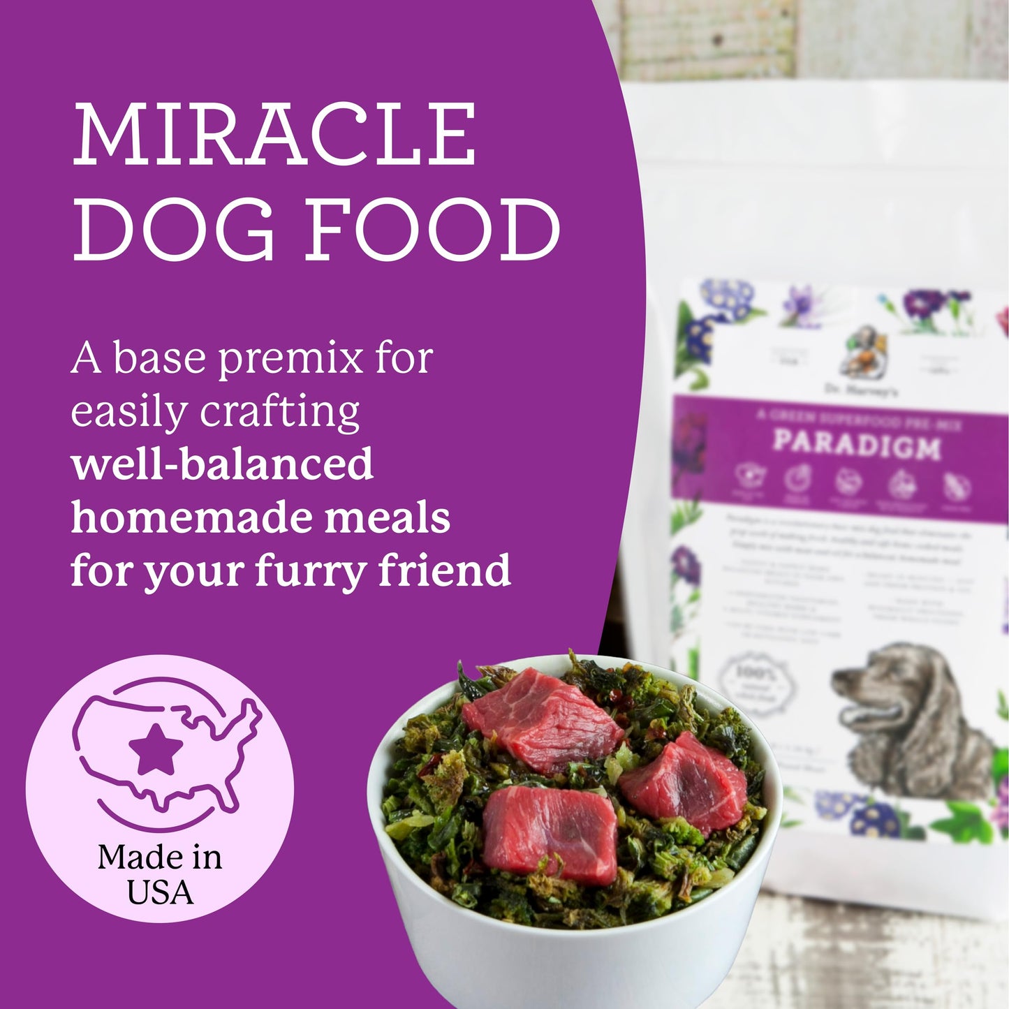 Dr. Harvey's Paradigm Green Superfood Dog Food, Human Grade Dehydrated Grain Free Base Mix for Dogs, Diabetic Low Carb Ketogenic Diet (6 Pounds)