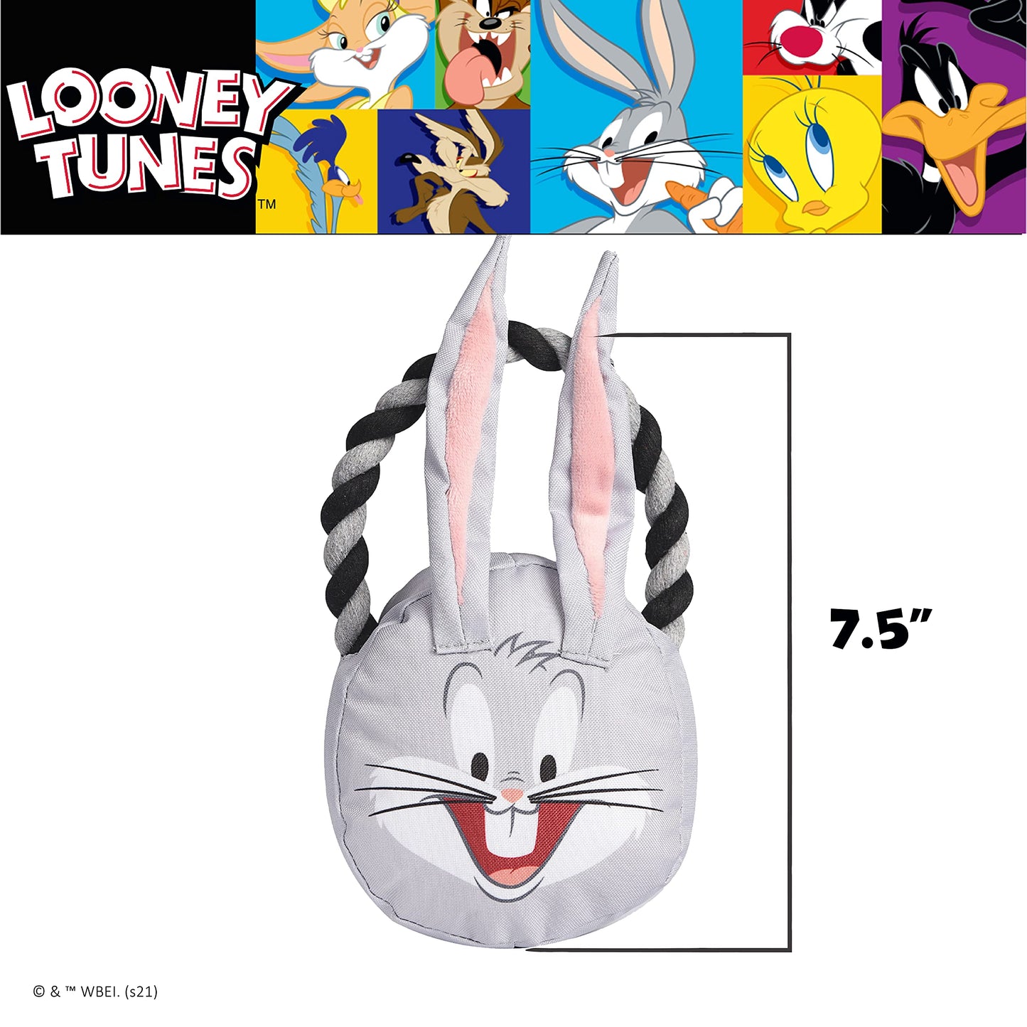 LOONEY TUNES for Pets Bugs Bunny Rope Head Stuffed Dog Toy for All Dogs | Grey and White Bugs Bunny Plush Fabric Toy for Dogs | Cute Rope Canvas Dog Toy (Pack of 2)