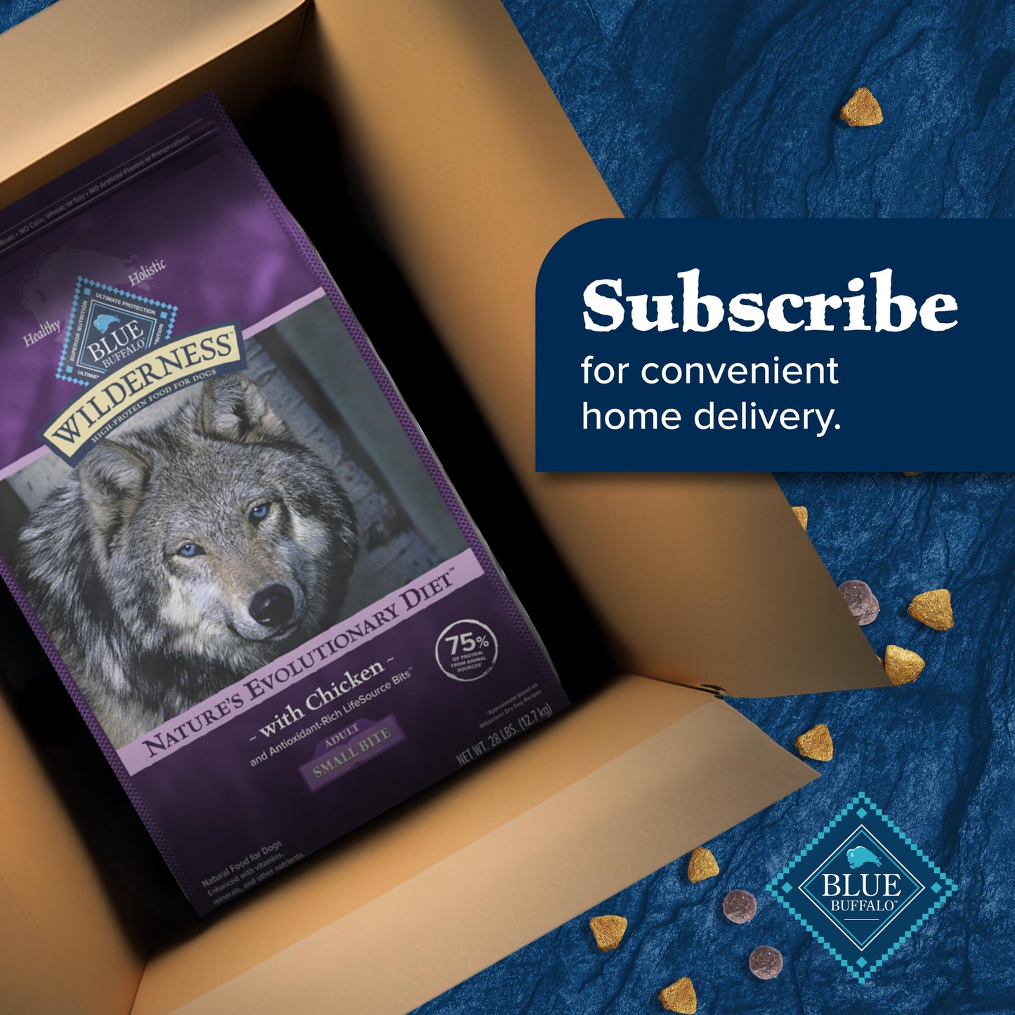 Blue Buffalo Wilderness Natural High-Protein, Small-Bite Dry Food for Adult Dogs, WITH WHOLESOME GRAINS, Chicken, 28-lb Bag