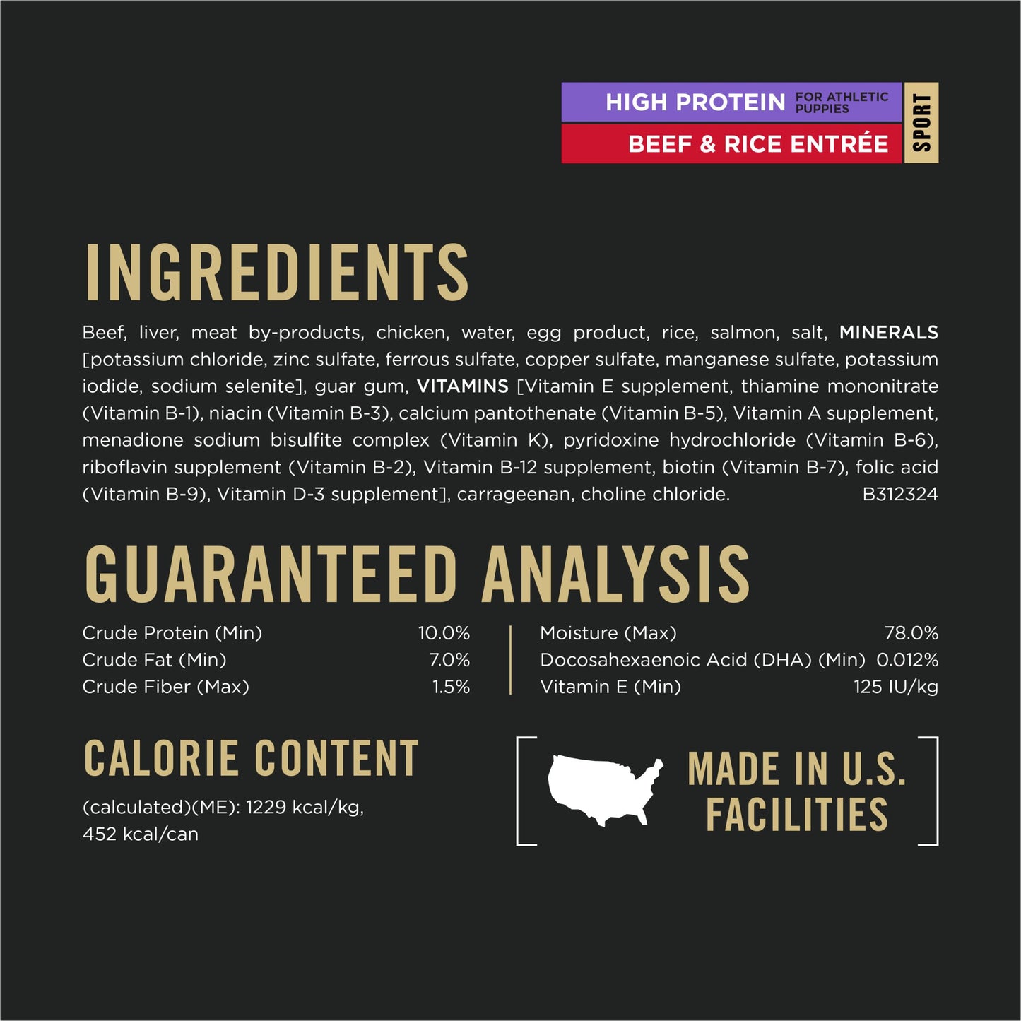 Purina Pro Plan Sport High Protein Puppy Food Beef & Rice Entree Wet Formula - (Pack of 12) 13 oz. Cans