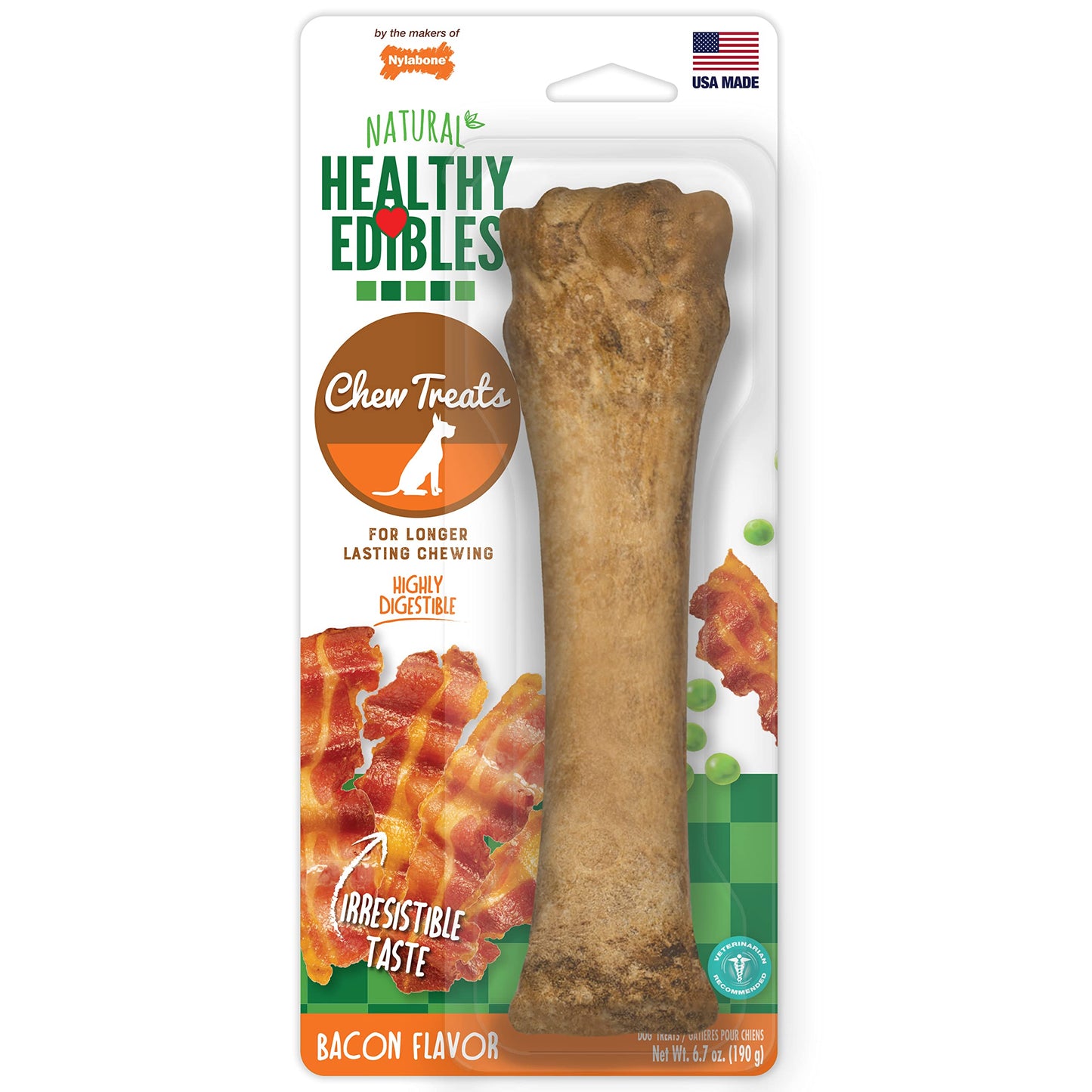 Nylabone Healthy Edibles Natural Dog Chews Long Lasting Bacon Flavor Treats for Dogs, X-Large/Souper (1 Count)
