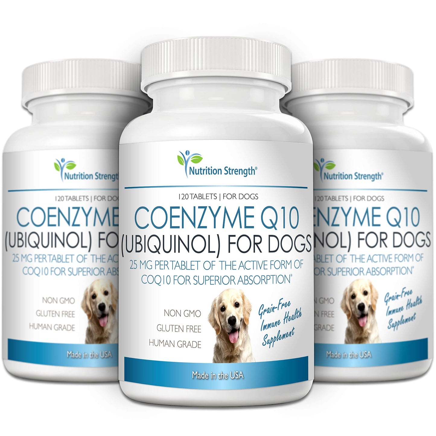 Nutrition Strength Coenzyme Q10 for Dogs Grain-Free Supplement, Ubiquinol - The Electron-Rich Form of CoQ10, Promotes Heart Health, Cognitive and Energy Support for Dogs, 120 Chewable Tablets
