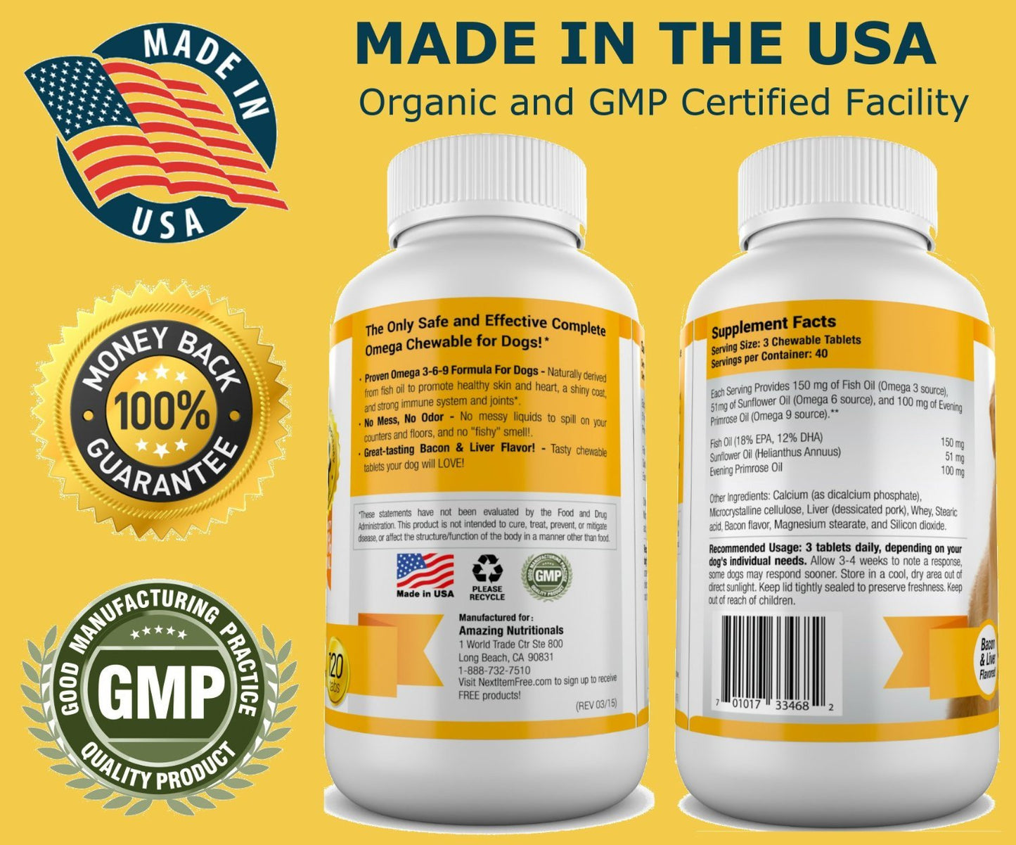 Amazing Dog Skin and Coat and Probiotics for Dogs Joint Digestive Bundle - Omega 3 for Dogs Itchy Skin Relief for Dry Skin, Hot Spots and Shedding, Eliminates Joint Pain, Gas and Diarrhea Elimination