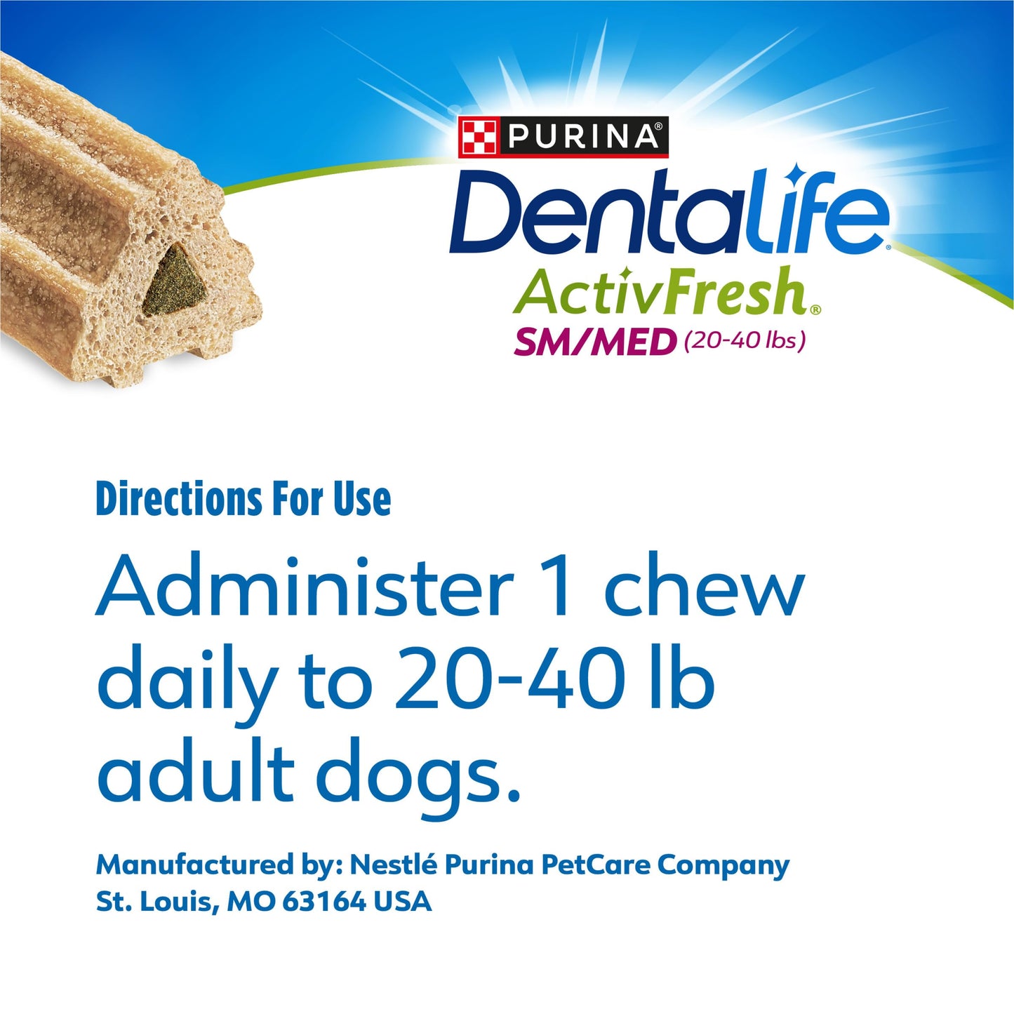 DentaLife ActivFresh Pack of 3 Dog Chews for Small and Medium Dogs 20-40 lbs., Dental Chews to Freshen Breath, Chicken Flavor, 22.5 oz. each, 30 Chews each/90 Total Chews - 30 ct. Pouch