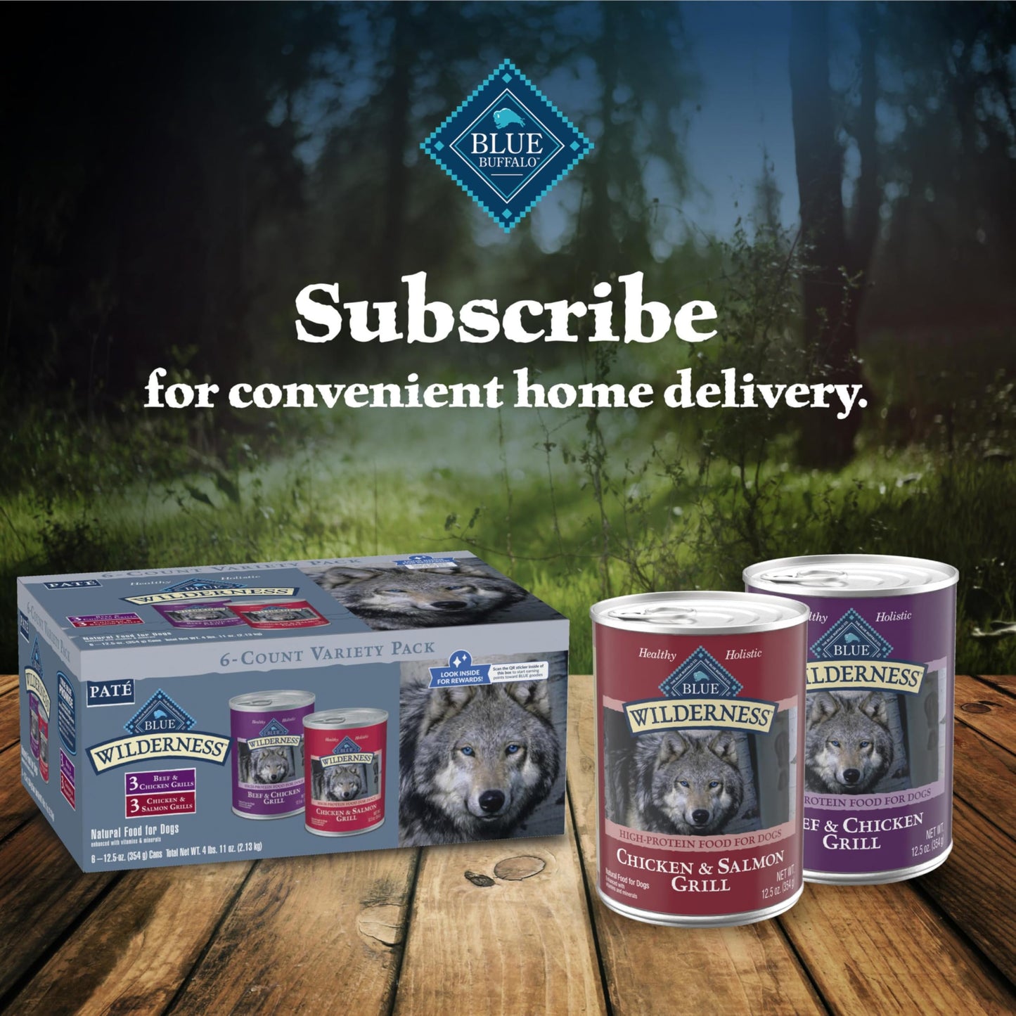 Blue Buffalo Wilderness High Protein Beef and Chicken & Salmon and Chicken Wet Dog Food Variety Pack for Adult Dogs, Grain-Free, 12.5 oz Cans (6 Pack)