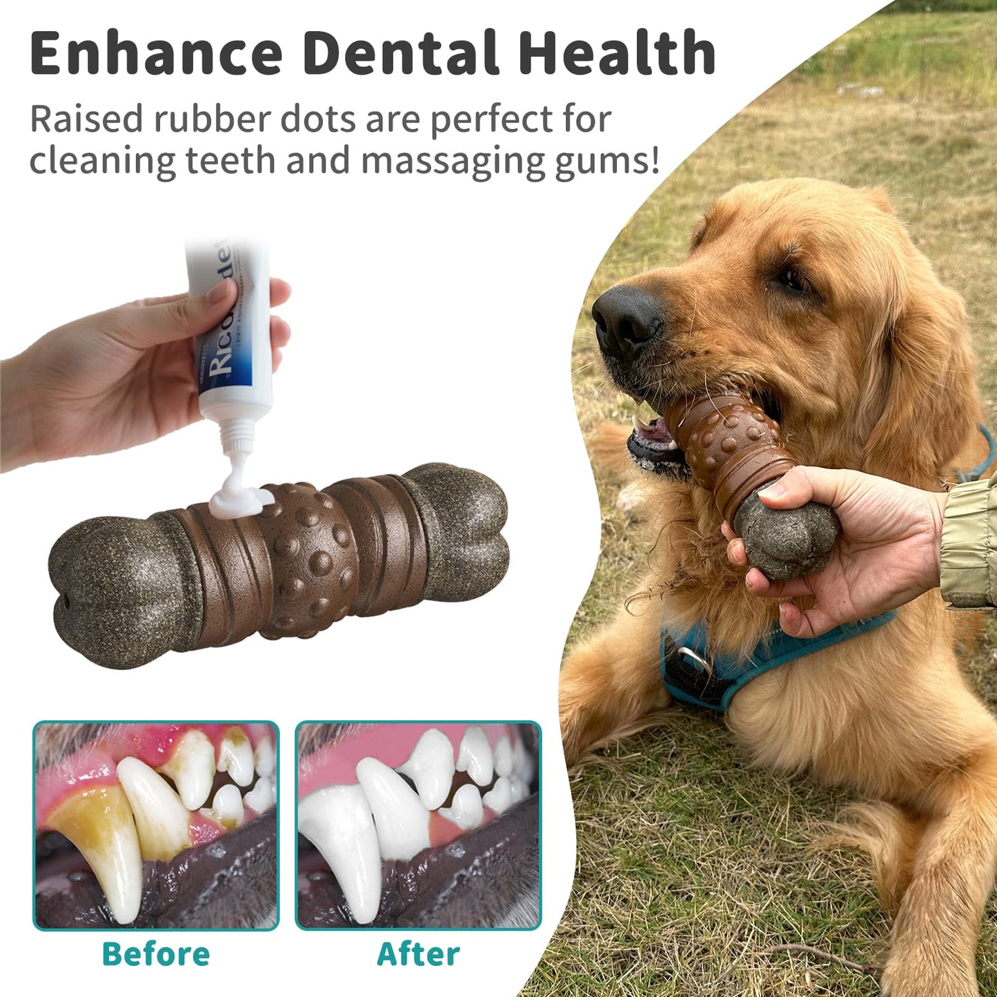 JoyBruko Dog Toys for Aggressive Chewers, Indestructible Squeaky Chew Toy to Keep Them Busy, Tough Nylon & Rubber Pitbull Bones for Training and Teeth Cleaning, Reduce Boredom for Medium Large Breed