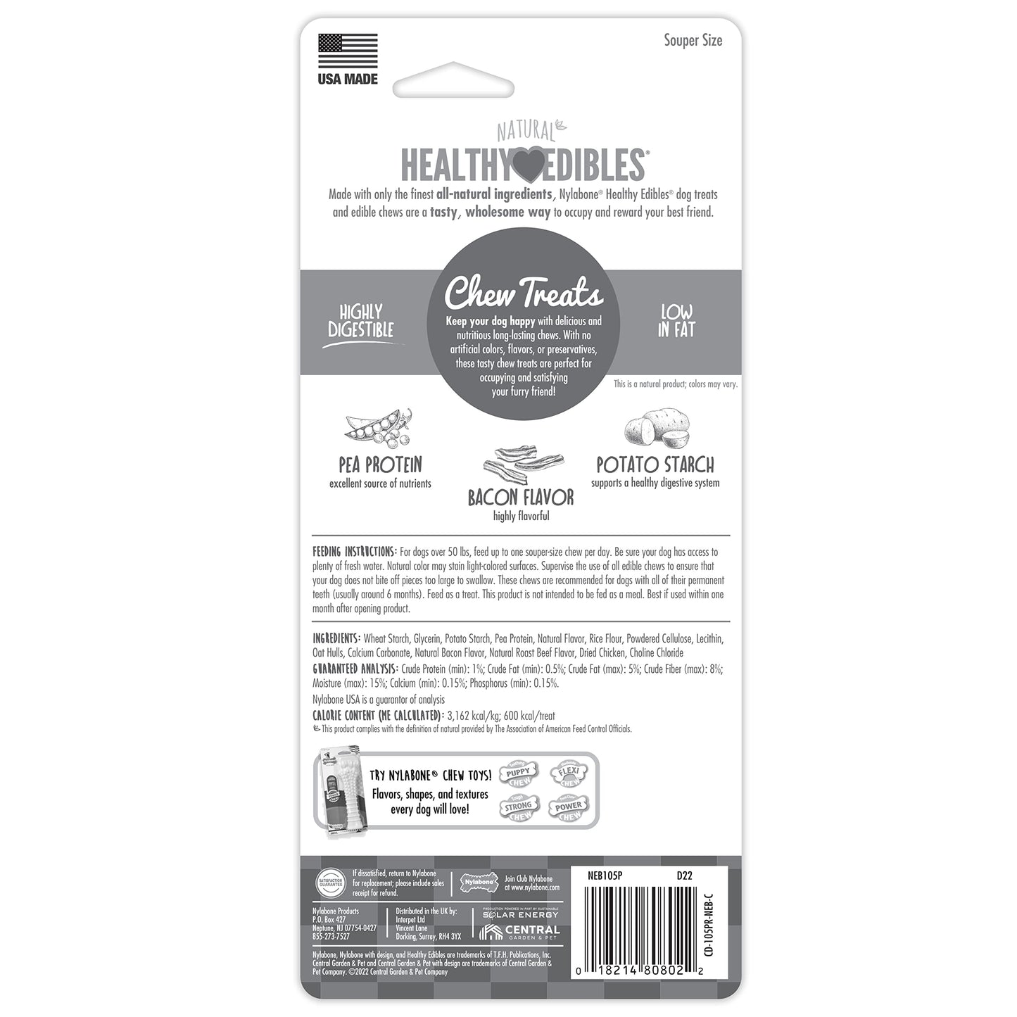 Nylabone Healthy Edibles Natural Dog Chews Long Lasting Bacon Flavor Treats for Dogs, X-Large/Souper (1 Count)