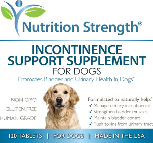 Nutrition Strength Dog Incontinence Support, Organic Support for Bladder Control, Bladder Health and for Dogs Leaking Urine, with Marshmallow, Astragalus & Licorice, 120 Chewable Tablets