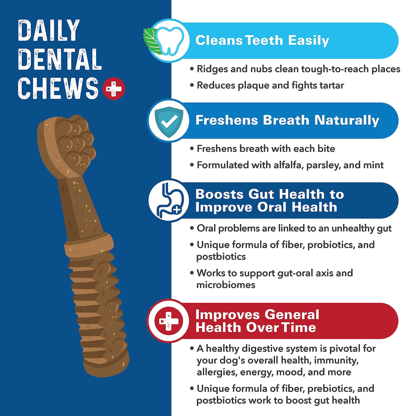 Bernie's Charming Chompers - Daily Dental Chews for Dogs 26-50 Lbs. - 18 Count - Cleans Teeth, Freshens Breath, + Boosts Oral-Gut Microbiome. Easy to Digest, Supports Healthy Digestion Naturally
