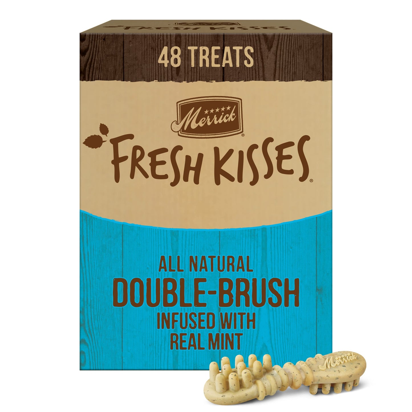 Merrick Fresh Kisses Natural Dental Chews, Toothbrush Treat Shape Infused with Real Mint, Small Dogs 15-25 Lbs - 48 ct. Box