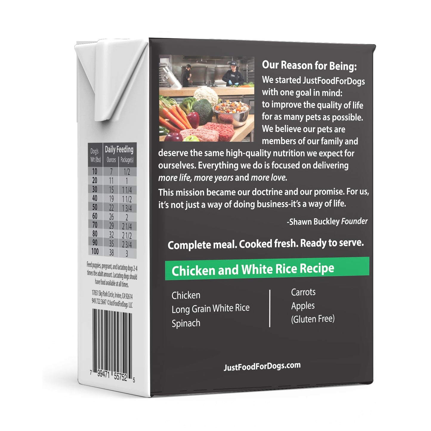 JustFoodForDogs Pantry Fresh Wet Dog Food, Complete Meal or Topper, Chicken & White Rice Human Grade Recipe - 12.5 oz (Pack of 6)