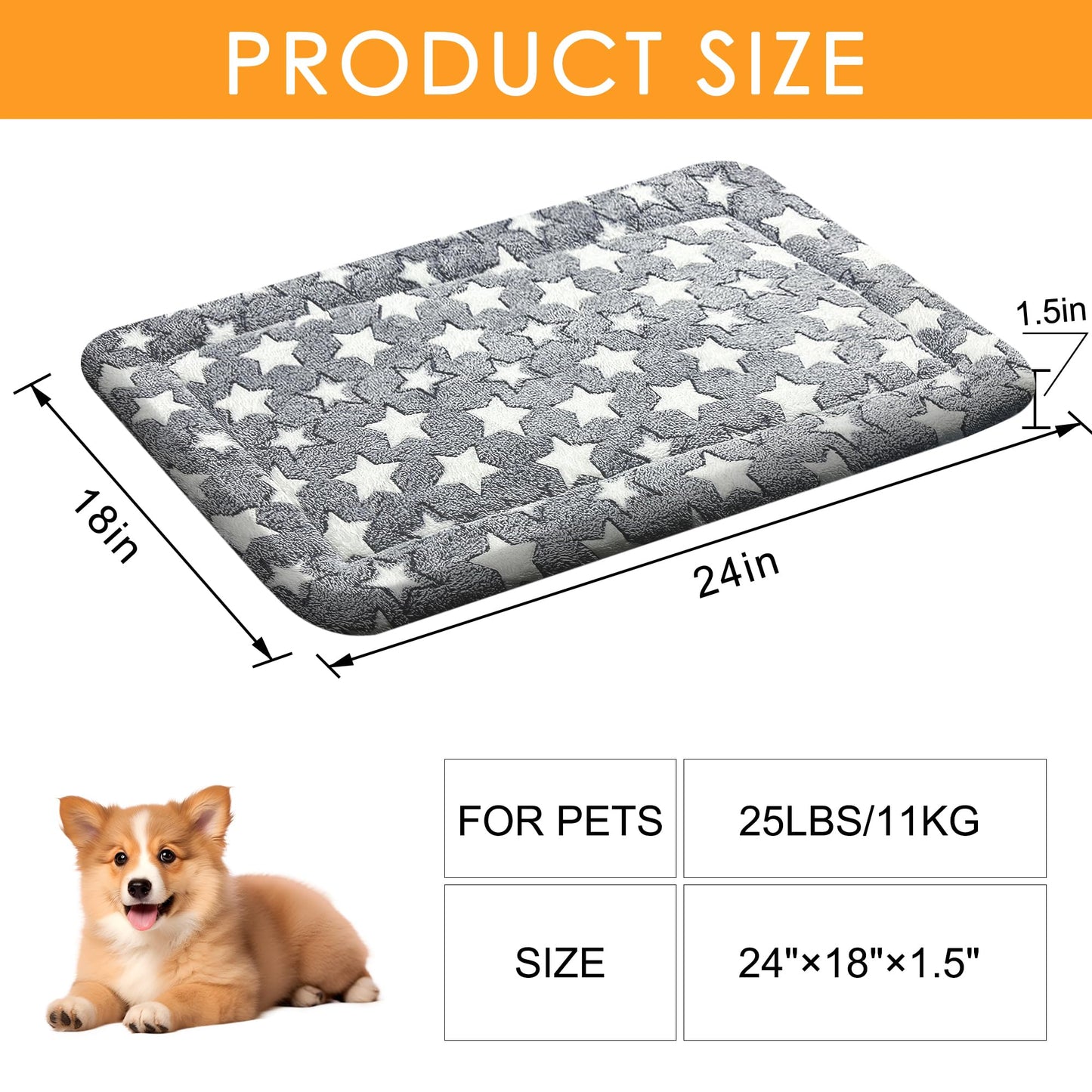 WITTOP Washable Dog Bed Plush Orthopedic Outdoor Crate Mat with Non-Slip Bottom,Luxe Soft Kennel Pad for Pets, Cozy Cage Cushion & Pet Sleeping Mattress Large Sized,Medium,Small Dogs,24 x 18 inch,Gray