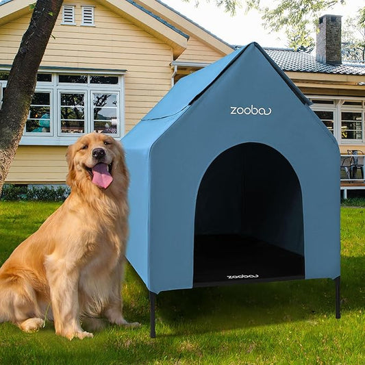 36" Large Dog House for Large Dog Indoor or Outside, Weatherproof 600D PVC Dog House Outdoor, Featuring Breathable 2x1 Textilene Elevated Dog Bed, Easy Clean(Blue)