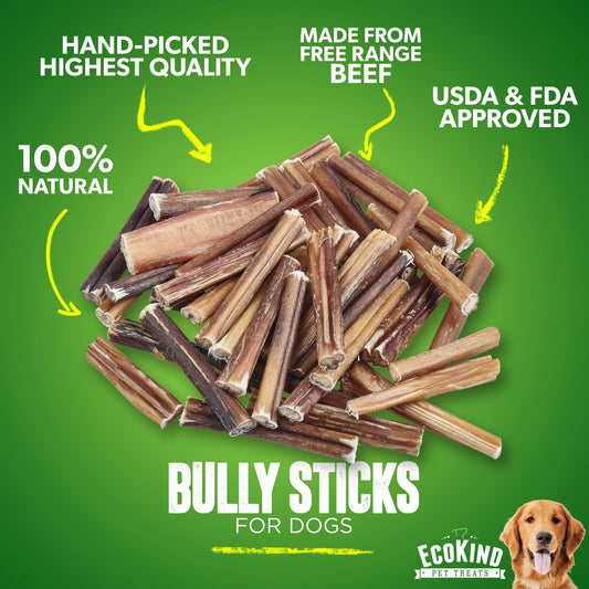 EcoKind Pet Treats All-Natural Premium 4 Inch Bully Sticks for Dogs | 16 Oz. Bag | Delicious Protein Rich Dog Chews