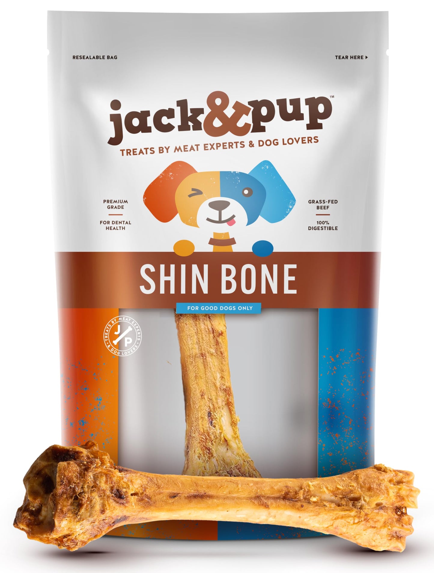 Jack&Pup 8-11” Shin Bones, Roasted Meaty Beef Bone for Dogs – Long Lasting Natural Dog Bones, Big Dog Bone for Large Dogs (1 Pack)