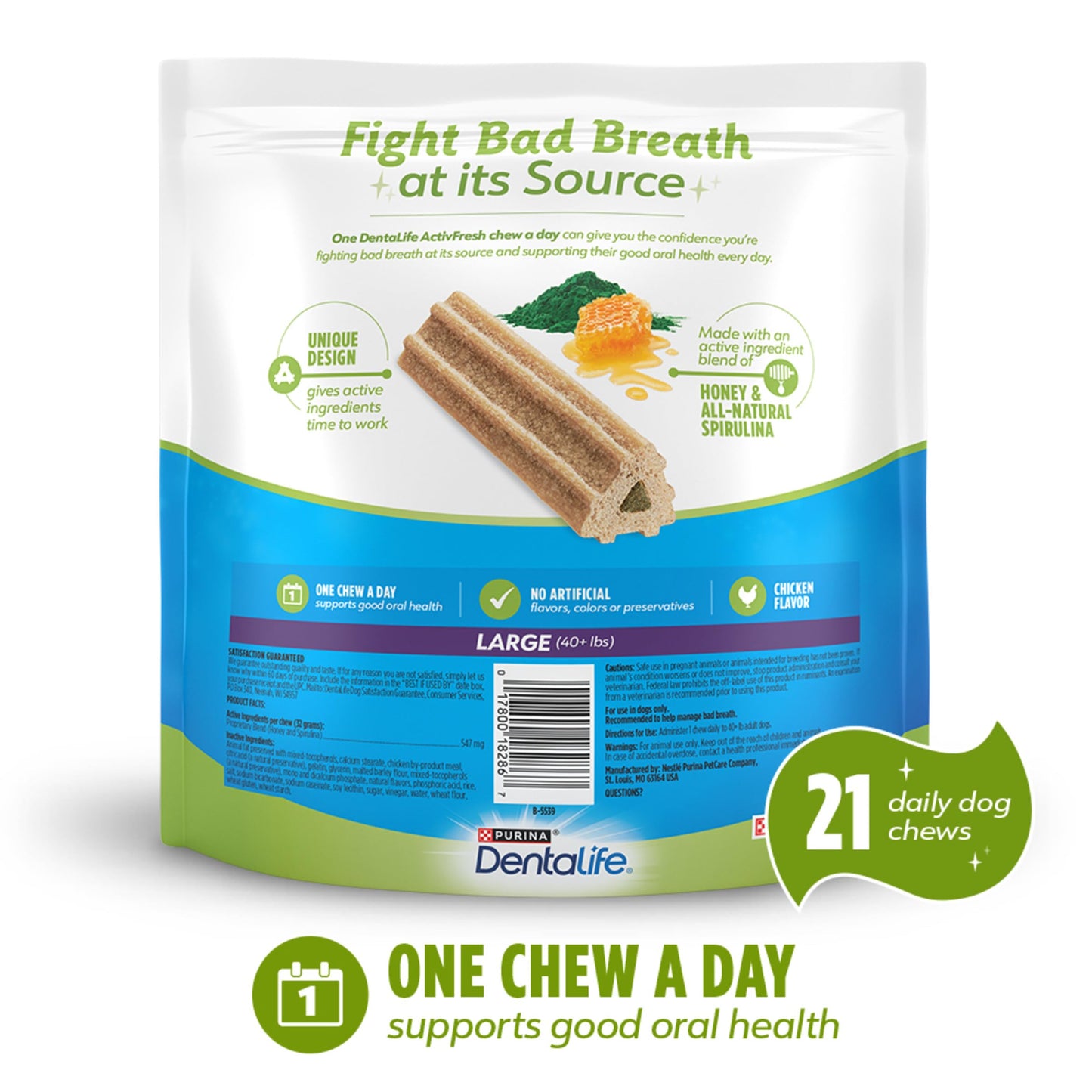 DentaLife ActivFresh Dog Chews for Large Dogs 40 lbs. and up, Dental Chews to Freshen Breath, Chicken Flavor, 24.1 oz., 21 Chews - 21 ct. Pouch