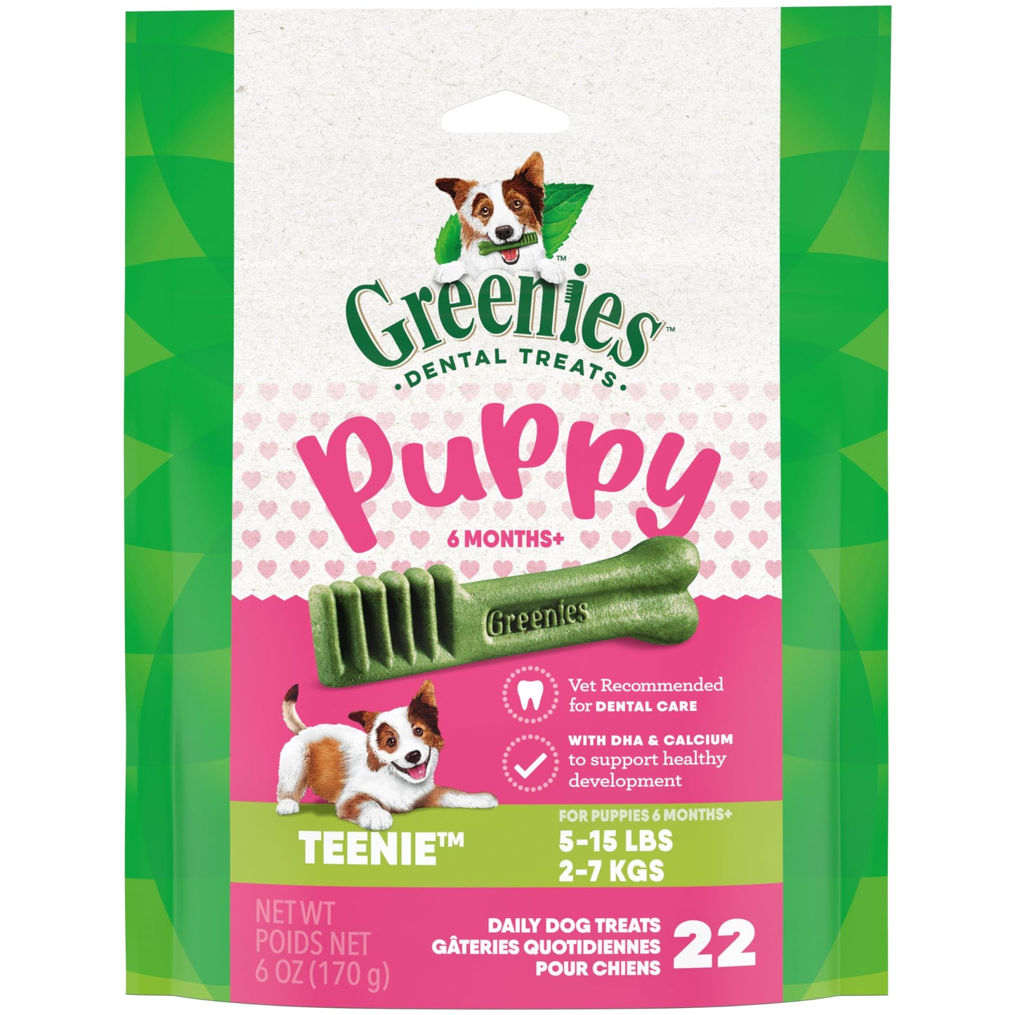 Greenies Puppy Teenie Size Dental Dog Treats, 6 oz. Pack (22 Treats)