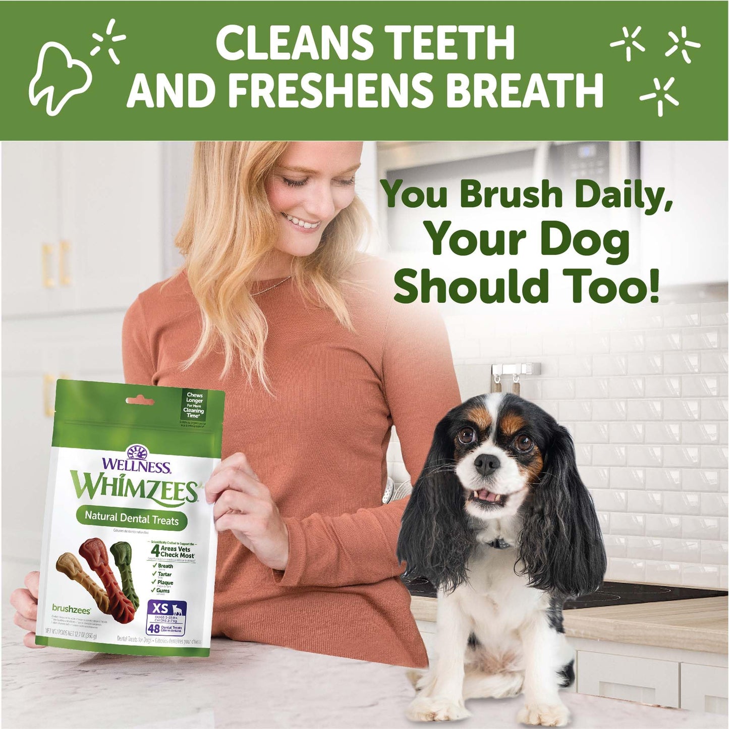 Wellness WHIMZEES Brushzees Dog Dental Treats, Natural Chews, Extra Small Size Stick, (48 Count)