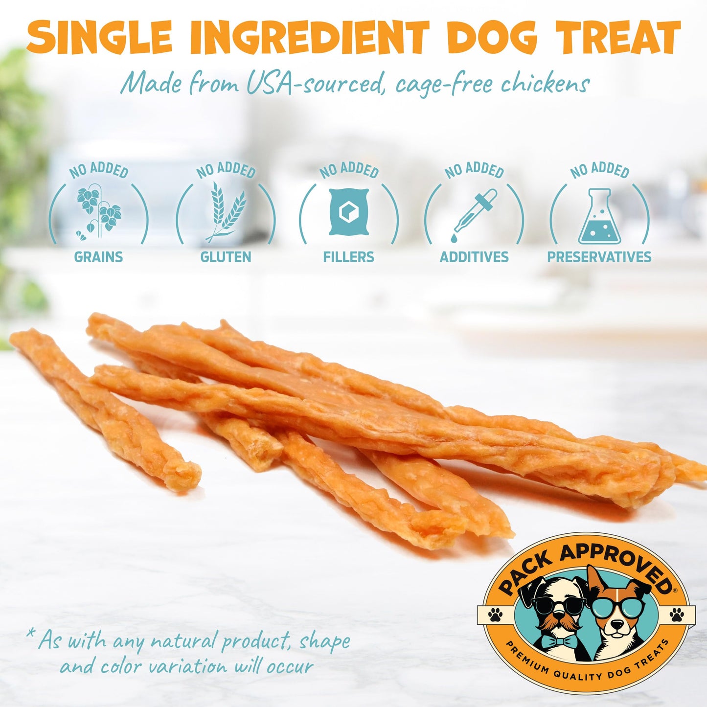 Pack Approved Chicken Sticks for Dogs - Dehydrated Chicken Jerky Treats. Single Ingredient Made and Sourced in America - High Protein, Low Fat - Crunchy Treat Sticks - 6.2oz