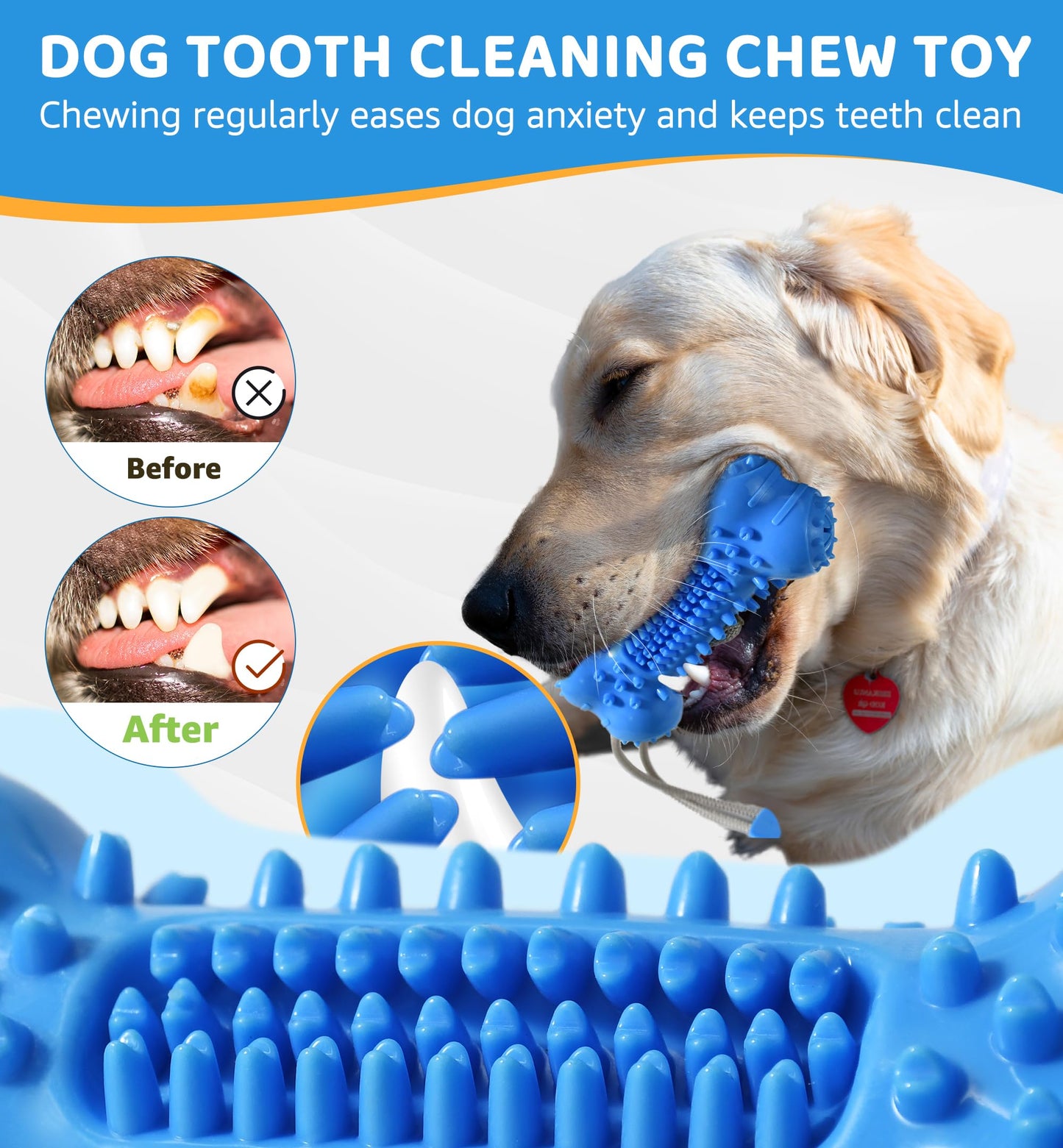 IPTPAS Dog Chew Toy for Aggressive Chewers, Durable Dental Cleaning Treat Toy, Food Dispensing Interactive Toy for Small, Medium & Large Dogs, Teeth Cleaning, Keep Busy, Tough Natural Rubber (Blue)