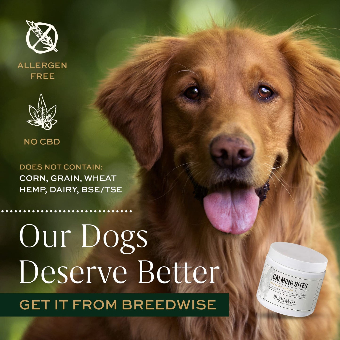 Breedwise Pet Provisions Dog Calming Treats, All Natural Holistic Dog Anxiety Relief Bites, Hickory Bacon Flavor, Stress Reducing, 210g (60 Chews, Hickory Bacon)