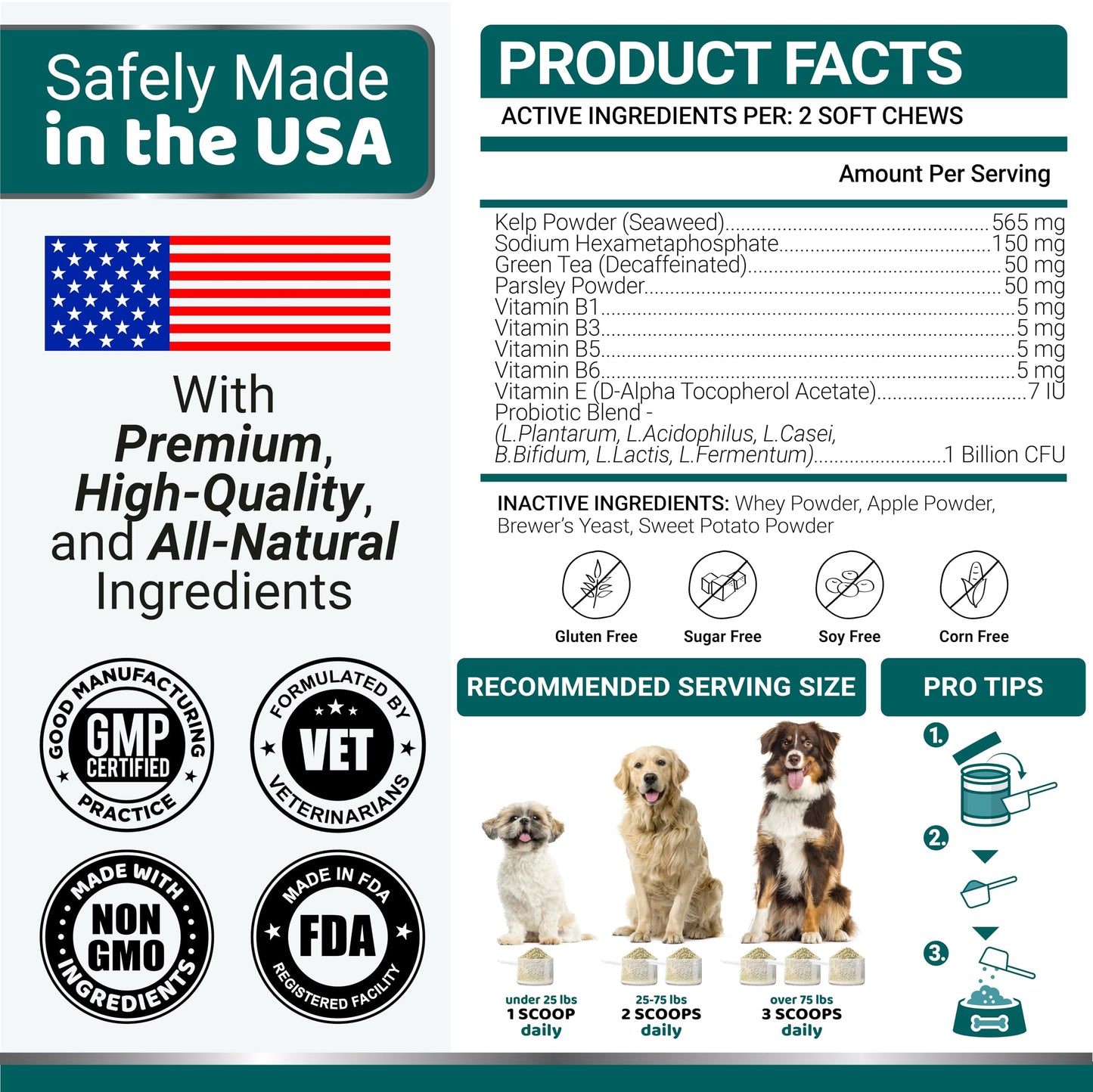 Advanced Dog Dental Powder, Breath Freshener, Dog Teeth Cleaning Powder, Bad Breath & Tartar and Plaque Off Remover for Dogs with Probiotics lab co, Pet Oral Care - 60 Scoops - Made in USA