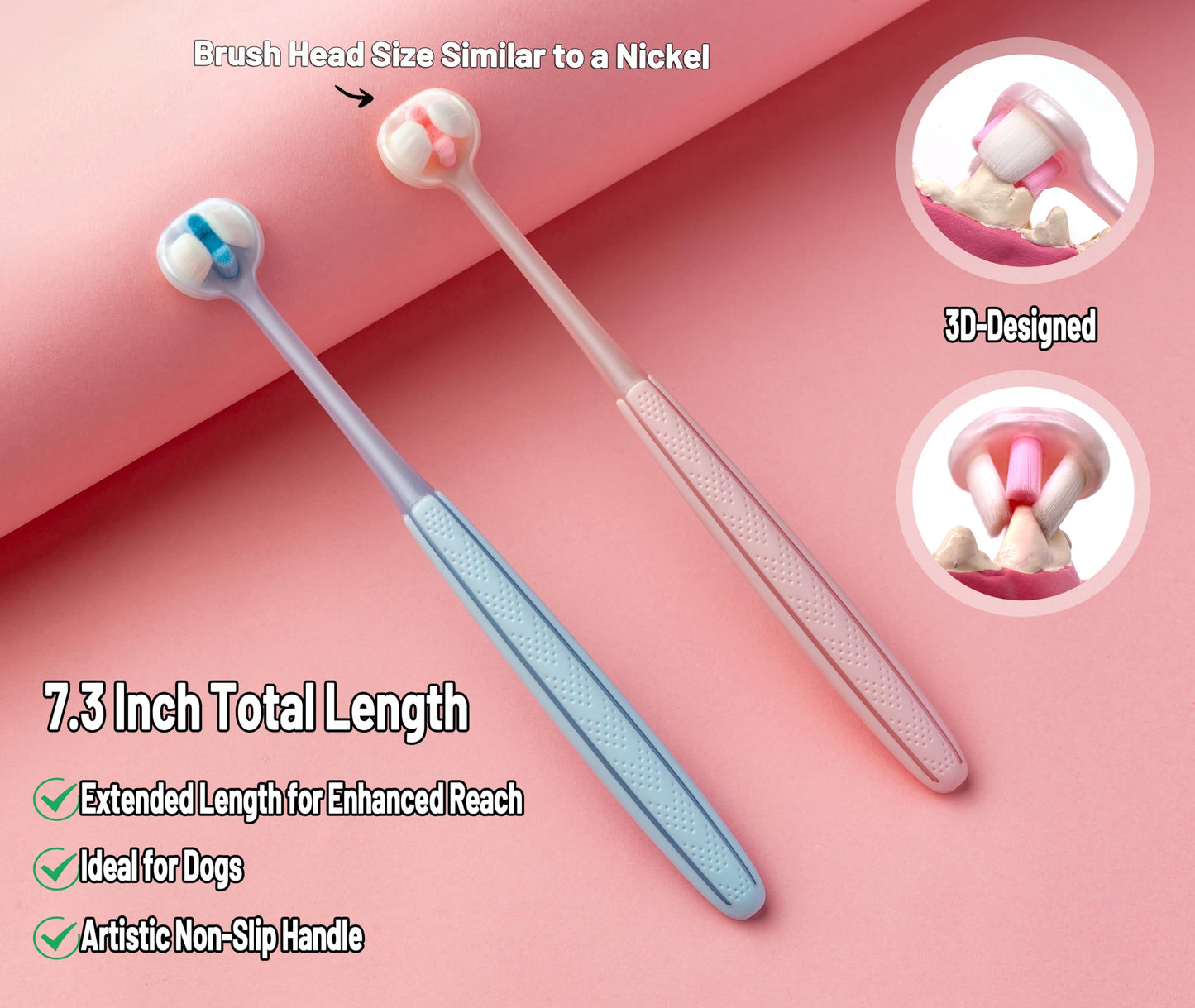 E.M&S.T by Emmeliestella Dog Toothbrush Teeth Cleaning Kit,Three-Sided,Dental Plaque Removal,Oral Hygiene,Freshen Dogs Breath,Reduce Tarta,Extra Soft Bristles, Independent Packaging, Blue&Pink 3PCS