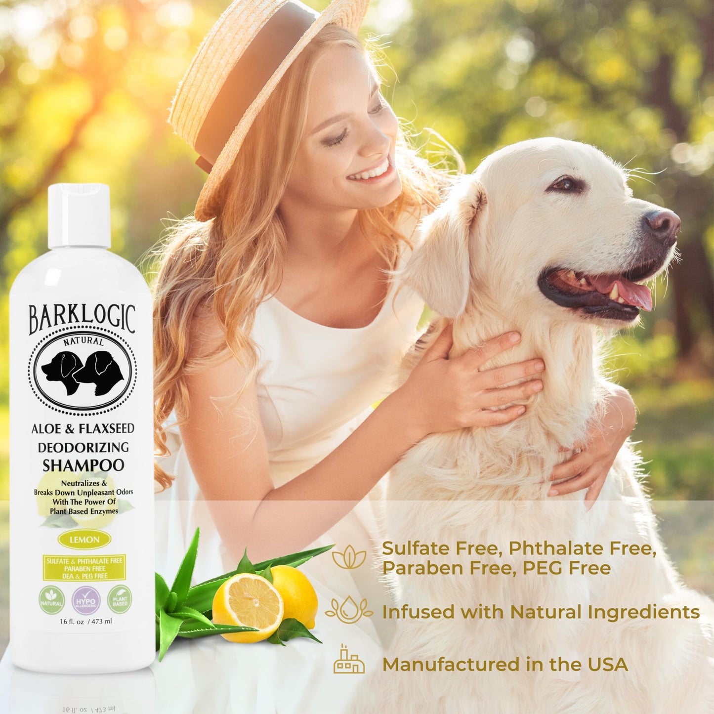 BarkLogic Deodorizing Lemon Dog Shampoo - Sulfate Free, No Phthalates, No Parabens, No PEG's, Made with Naturally Derived Ingredients