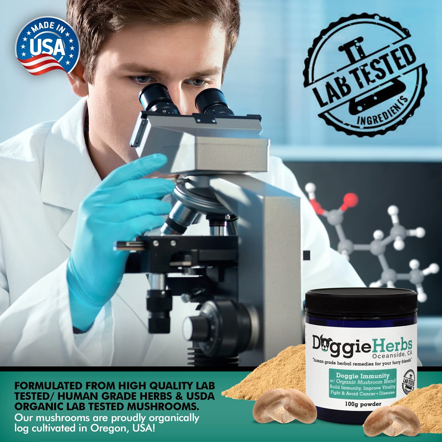 Certified Organic Immunity Mushroom Mix for Dogs, 22.3% Beta Glucan for Canine Health & Immunity Boost Dog Supplement Herbal Powder w/Scoop - 100g