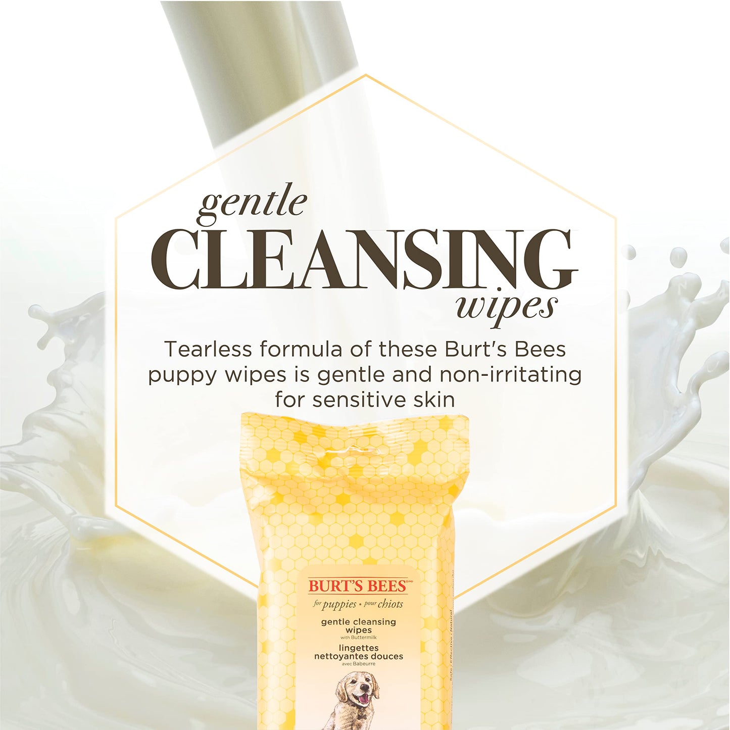 Burt's Bees for Pets Gentle Cleansing Puppy Wipes with Buttermilk, 98% Natural Origin Formulas, Hypoallergenic Dog Wipes Cleaning, Dog Cleaning Wipes, Dog Wipes for Paws and Butt, 50ct