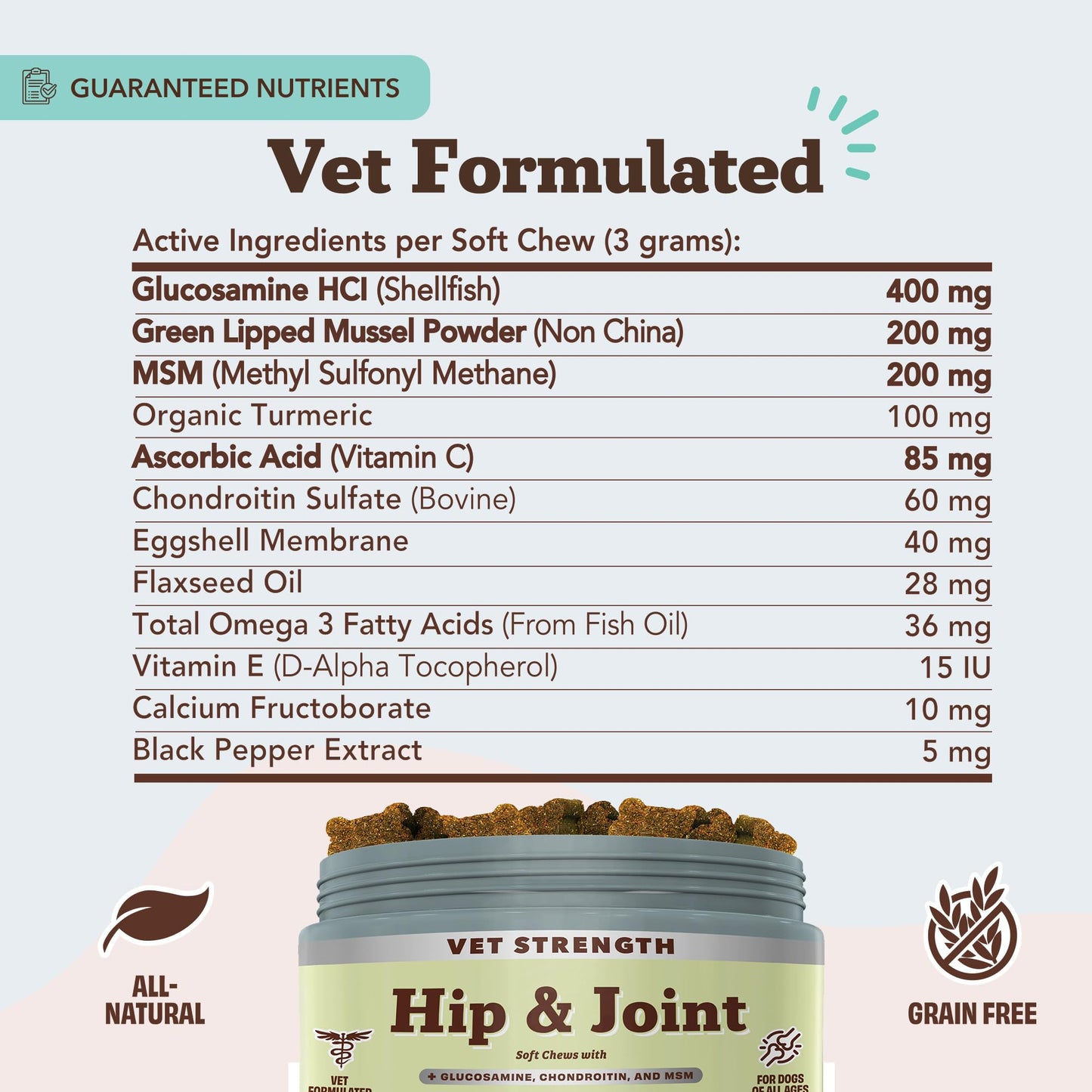 Natural Dog Company Vet Strength Hip & Joint Chews for Senior Dogs (90ct) Joint & Flexibility Support, Arthritis Relief for Senior Dogs, 1.3X Glucosamine, 2X Green Lipped Mussel & MSM for Dog Mobility