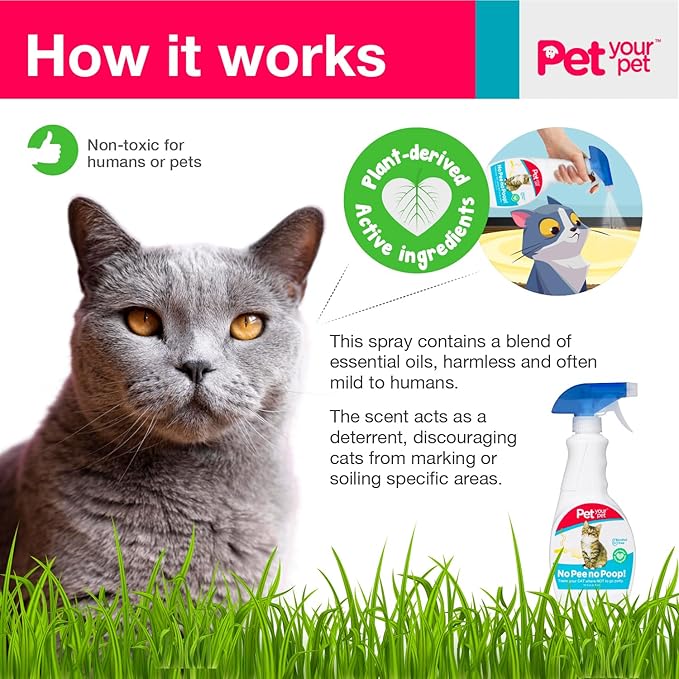 No Pee No Poop Cat Potty Training Spray, 16 Fl Oz – Non-Toxic Cat Spray No Mark for Urine/Marking/Pooping – Natural Pee Deterrent Spray – Indoor/Outdoor Keep Off