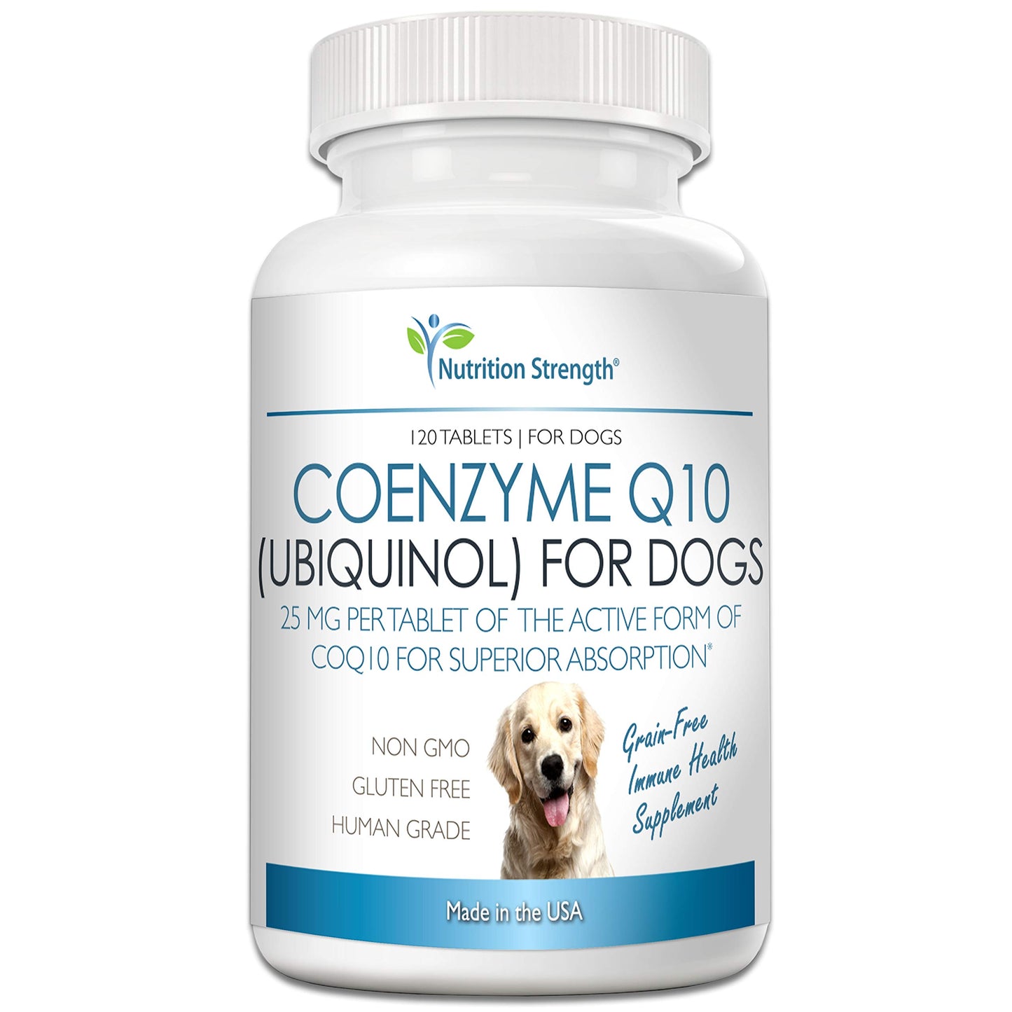 Nutrition Strength Coenzyme Q10 for Dogs Grain-Free Supplement, Ubiquinol - The Electron-Rich Form of CoQ10, Promotes Heart Health, Cognitive and Energy Support for Dogs, 120 Chewable Tablets