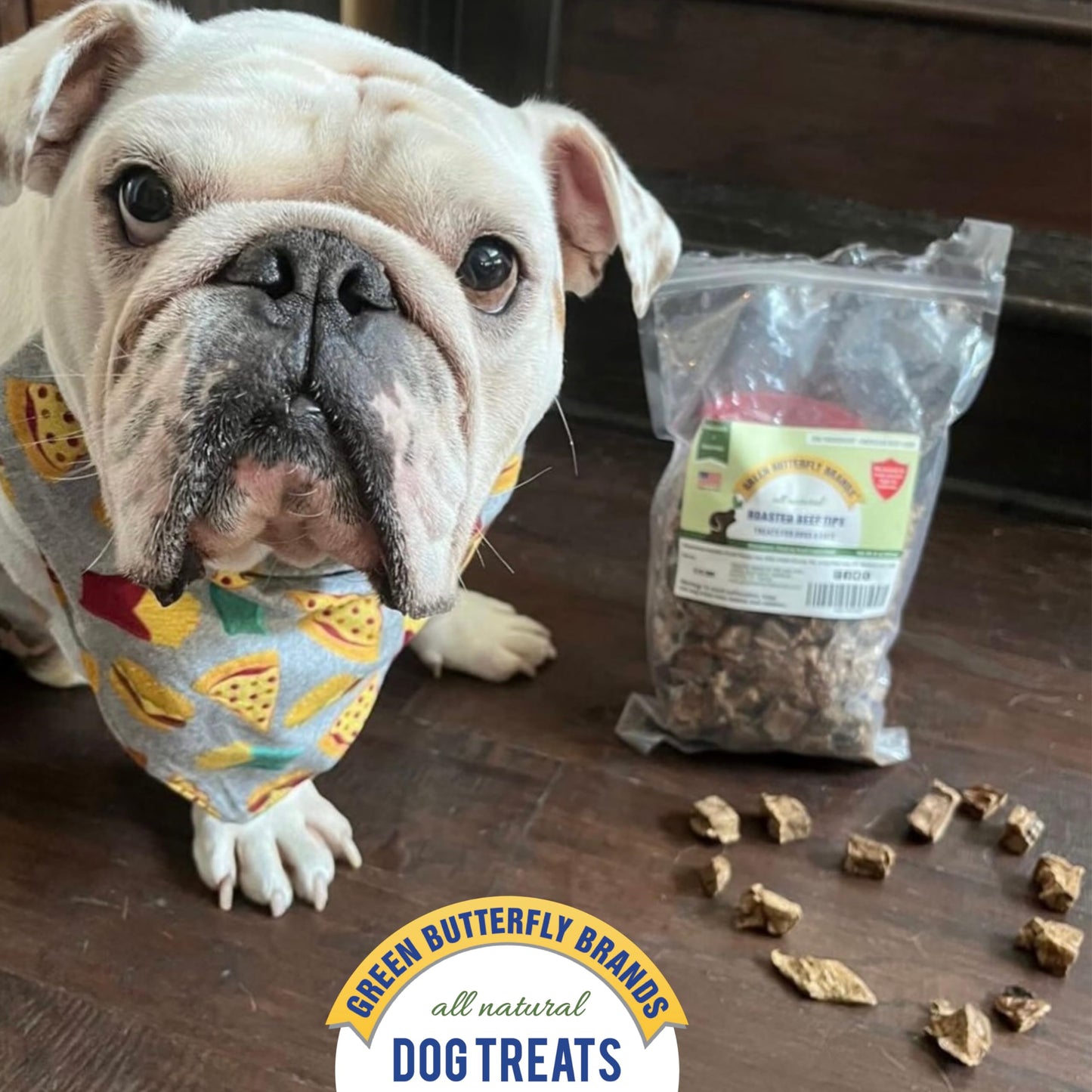 Green Butterfly Brands Premium Dog Treats Made in USA Only Natural, Meaty Beef Tips Slow Roasted, Crunchy American Beef Farm Raised Grain Free Training Treat, 8 Ounces