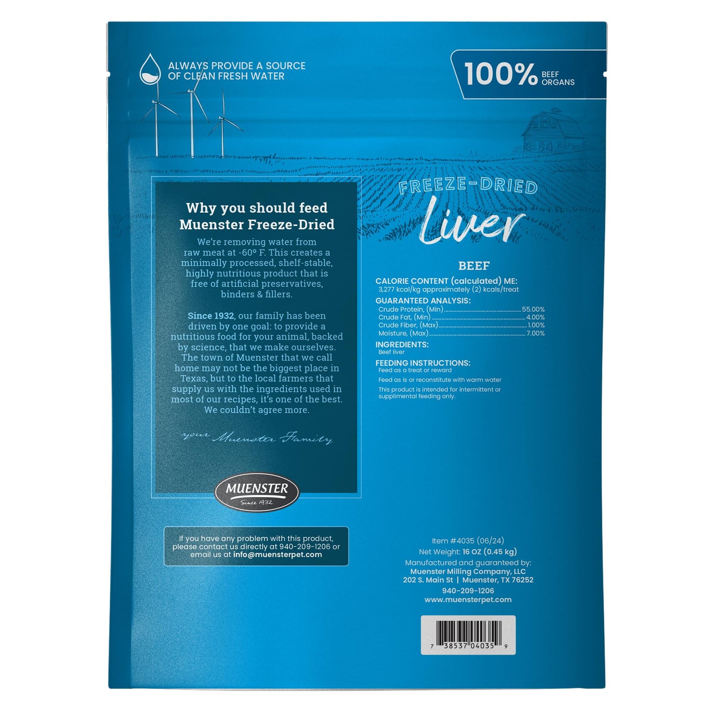 Muenster Freeze Dried Beef Liver Bites - Dog Treats, Mixer or Topper (16oz) - One Ingredient