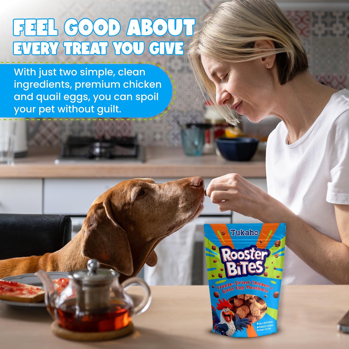 Rooster Bites Chicken Quail Egg Dog & Cat Treats – Only 2 Ingredient Freeze Dried Training Treats - High Protein, All Natural, Made in USA - Picky Eater Approved