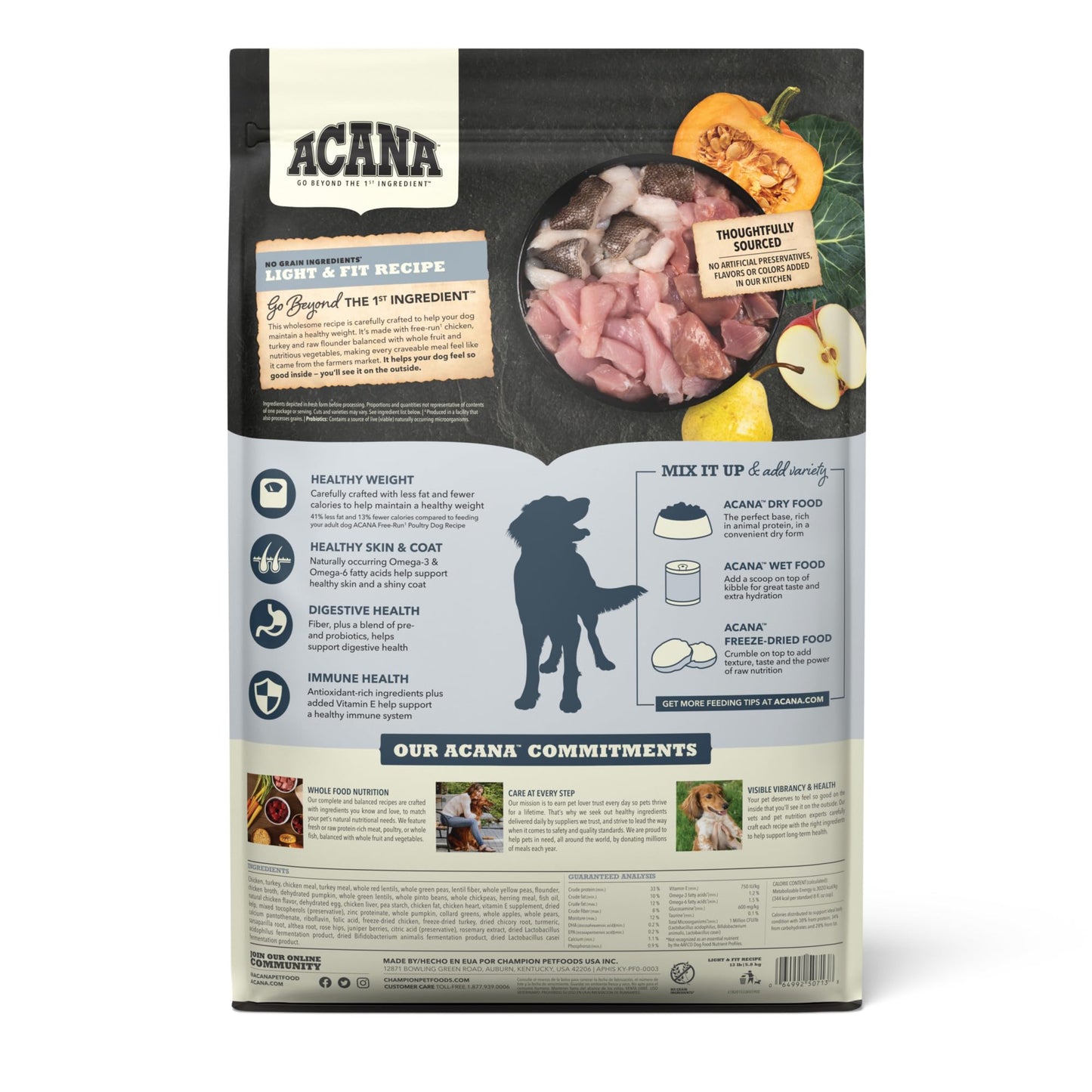ACANA Grain Free Dry Dog Food Light & Fit Recipe 13lb Bag