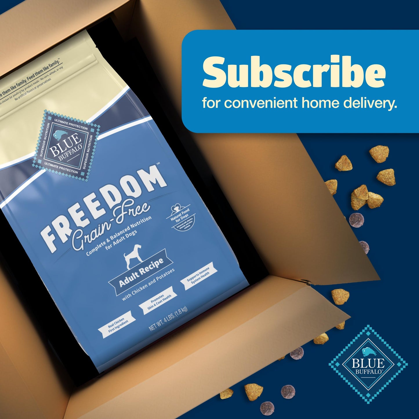 Blue Buffalo Freedom Grain-Free Dry Dog Food, Complete & Balanced Nutrition for Adult Dogs, Made in the USA With Natural Ingredients, Chicken & Potatoes, 4-lb Bag