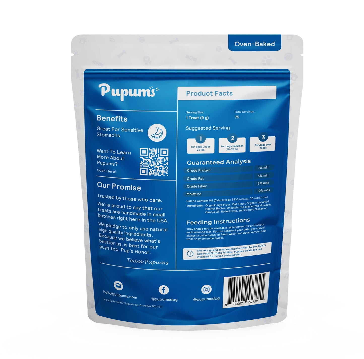 Pupums Peanut Butter Crunchy Dog Treats Natural Human Grade Non-GMO Dog Biscuits Made in USA (24oz)