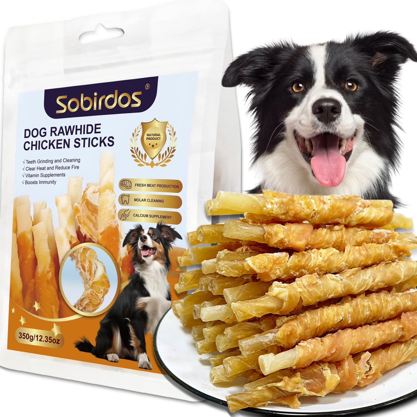 Sobirdos Dog Treats,Chicken Wrapped Rawhide Sticks for Dogs,Dog Chew Sticks,Rawhide Bones for Large Midium Dogs, Dog Treats Small Dogs,Dog Chicken Sticks,Puppy Treats,Chicken Dog Treats,4.5inch