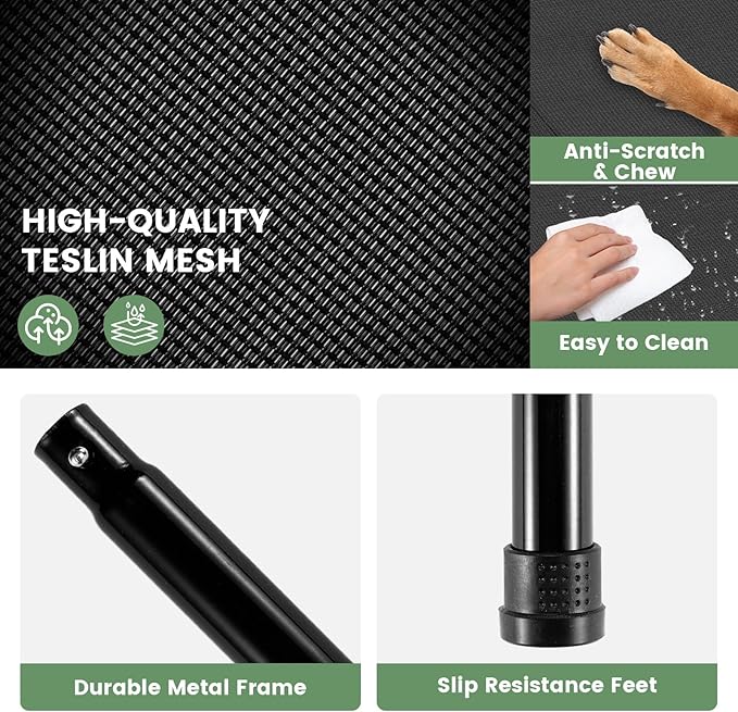 Elevated Dog Bed for Outdoor, Large Raised Dog Cot with Washable Mesh, Cooling Pet Cot Chew Proof for Outside Camping, 42"x30" Black