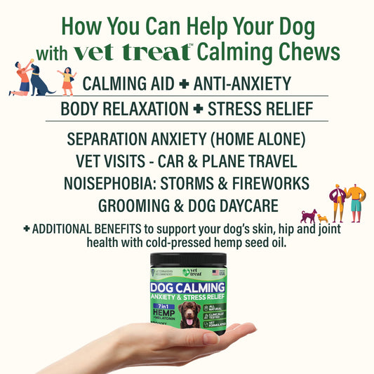 Hemp Calming Chews for Dogs Anxiety -120 Hemp Dog Calming Chews - Anxiety Relief Treats with Melatonin - Advanced Pet Stress Relief, Separation Aid, Barking, Thunder, Fireworks, Travel - Made in USA