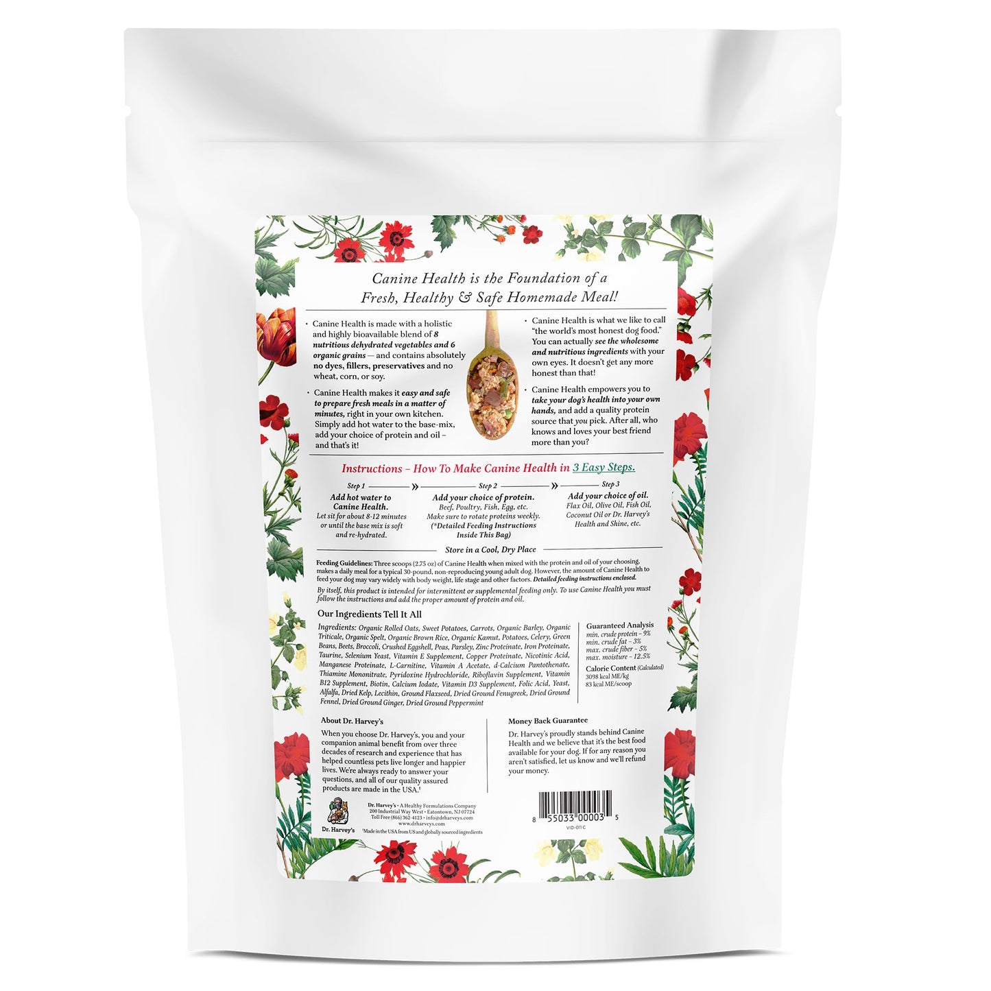 Dr. Harvey's Canine Health Miracle Dog Food, Human Grade Dehydrated Base Mix for Dogs with 9 Vegetables and 6 Organic Whole Grains (10 Pounds)