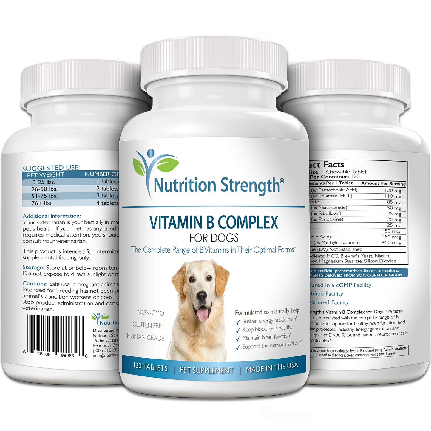 Nutrition Strength Vitamin B for Dogs, Complete B Complex for Dogs, Promote Blood Cell & Nervous System Health, Help Sustain Cellular Energy Production & Maintain Brain Function, 120 Chewable Tablets
