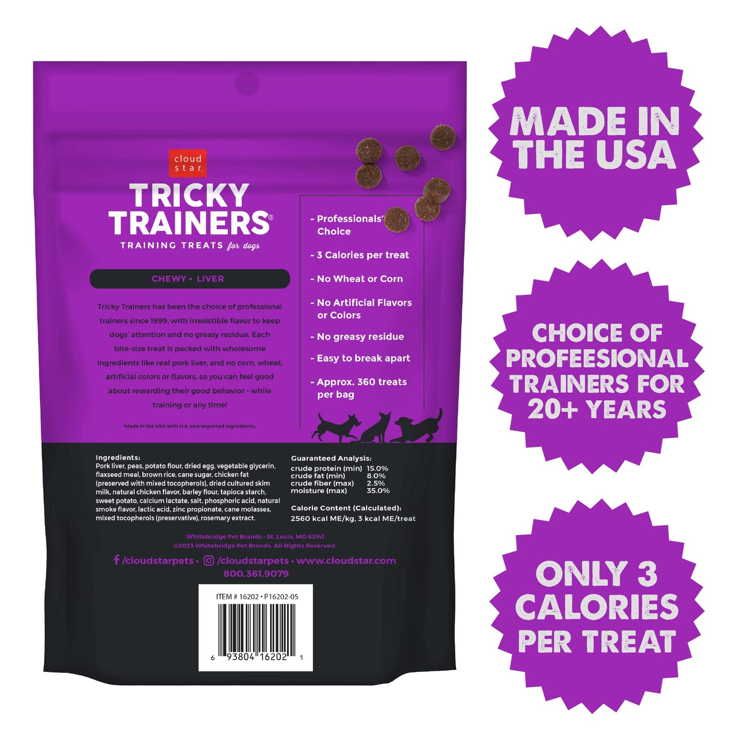 Cloud Star Tricky Trainers Chewy Dog Treats – Whole Grain Soft for Adult & Puppy