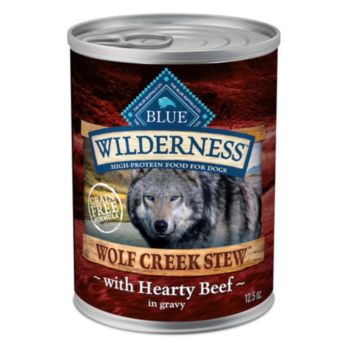 Blue Buffalo Wilderness Wolf Creek Stew Wet Dog Food, High-Protein & Grain-Free, Made with Natural Ingredients, Hearty Beef in Gravy, 12.5-oz. Cans (12 Count)