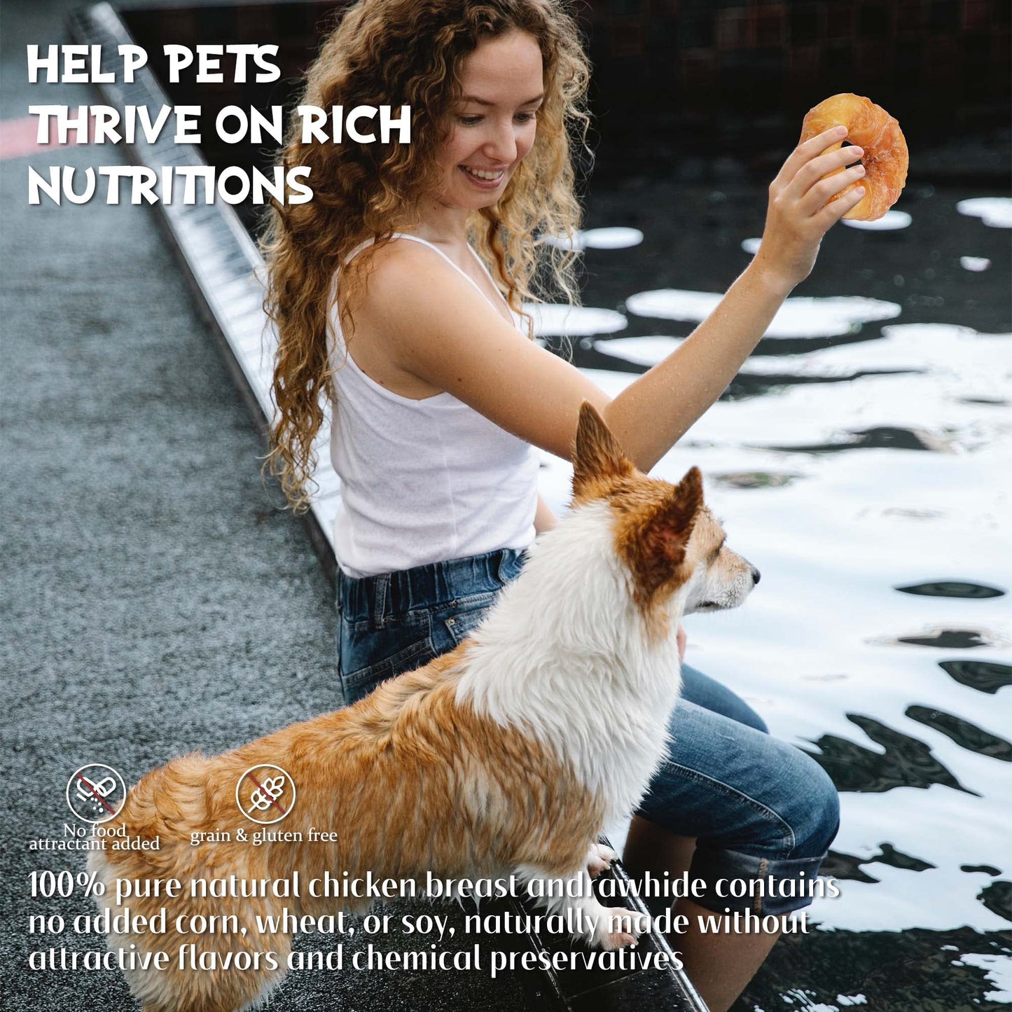 ASMPET Dog Treats Chews, Chicken Wrapped Rawhide Donuts Dental Care Chews for Small Medium Large Breed Aggressive Chewers (Pack of 4)