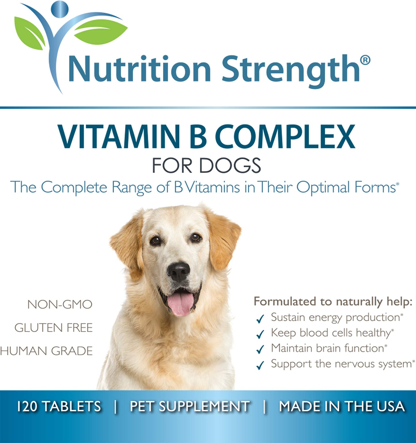 Nutrition Strength Vitamin B for Dogs, Complete B Complex for Dogs, Promote Blood Cell & Nervous System Health, Help Sustain Cellular Energy Production & Maintain Brain Function, 120 Chewable Tablets
